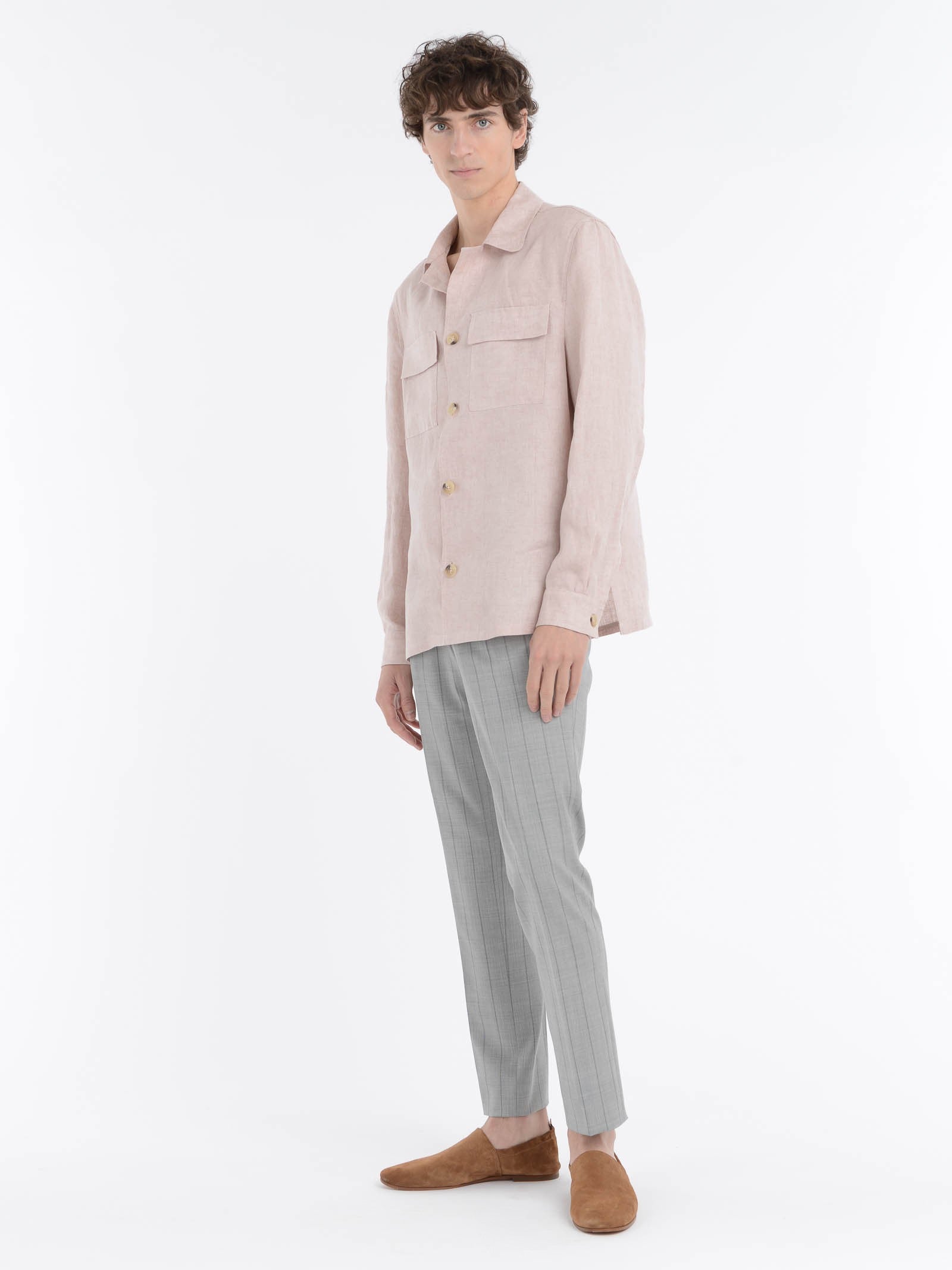 Overshirt lino delavè 44 / ROSA