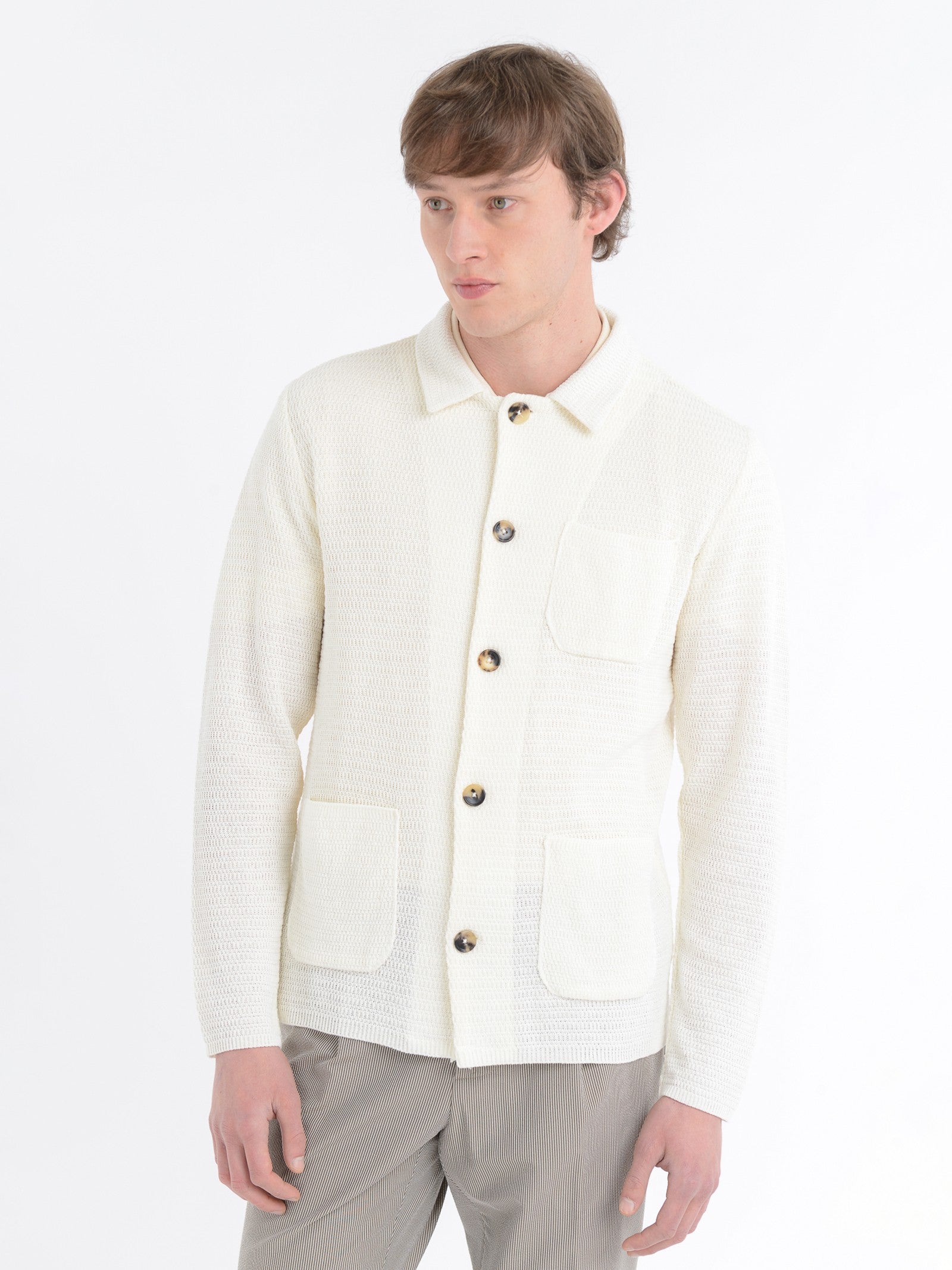 Overshirt in maglia misto cotone 44 / BIANCO