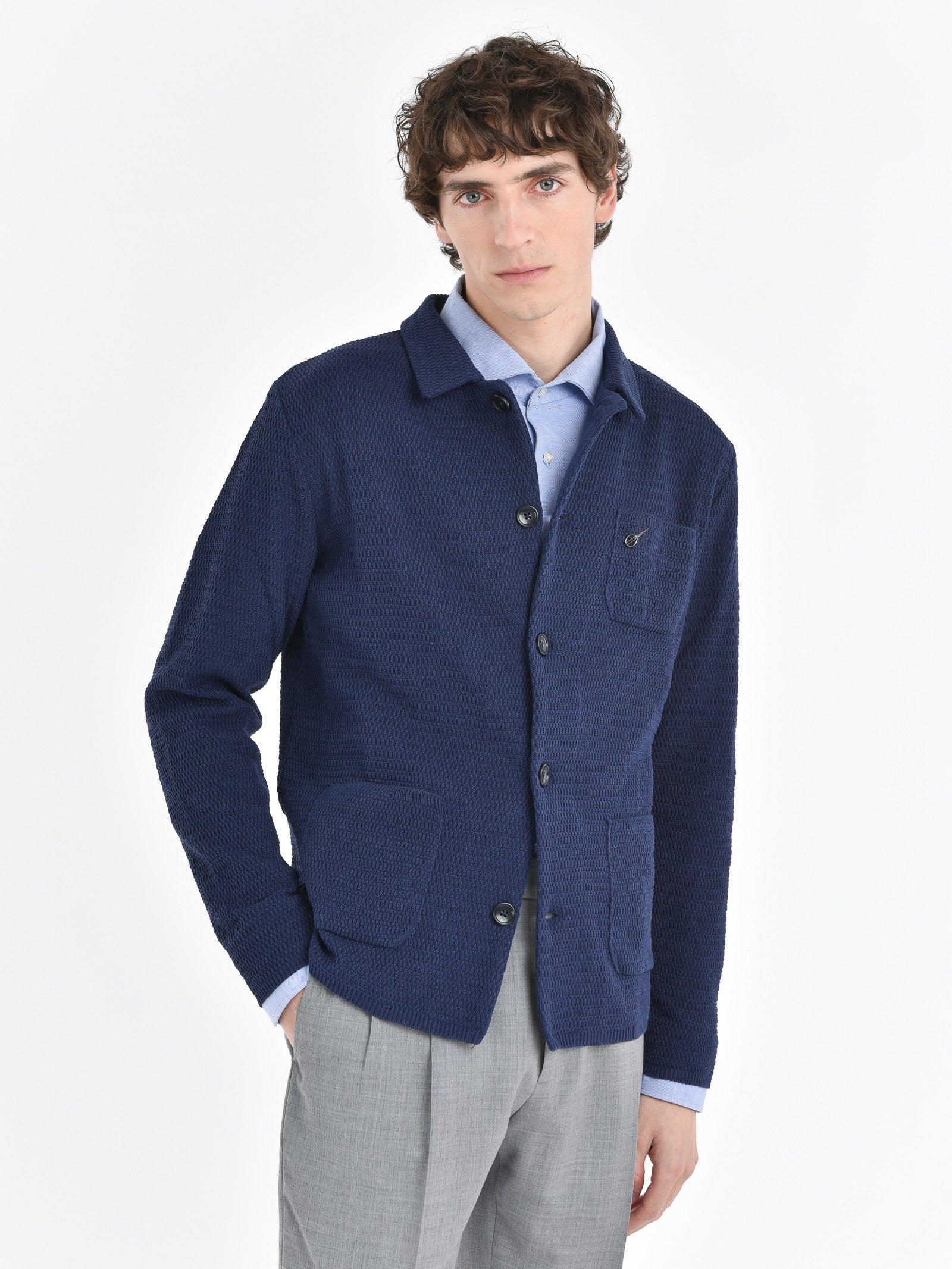 Overshirt in maglia misto cotone 44 / BLU