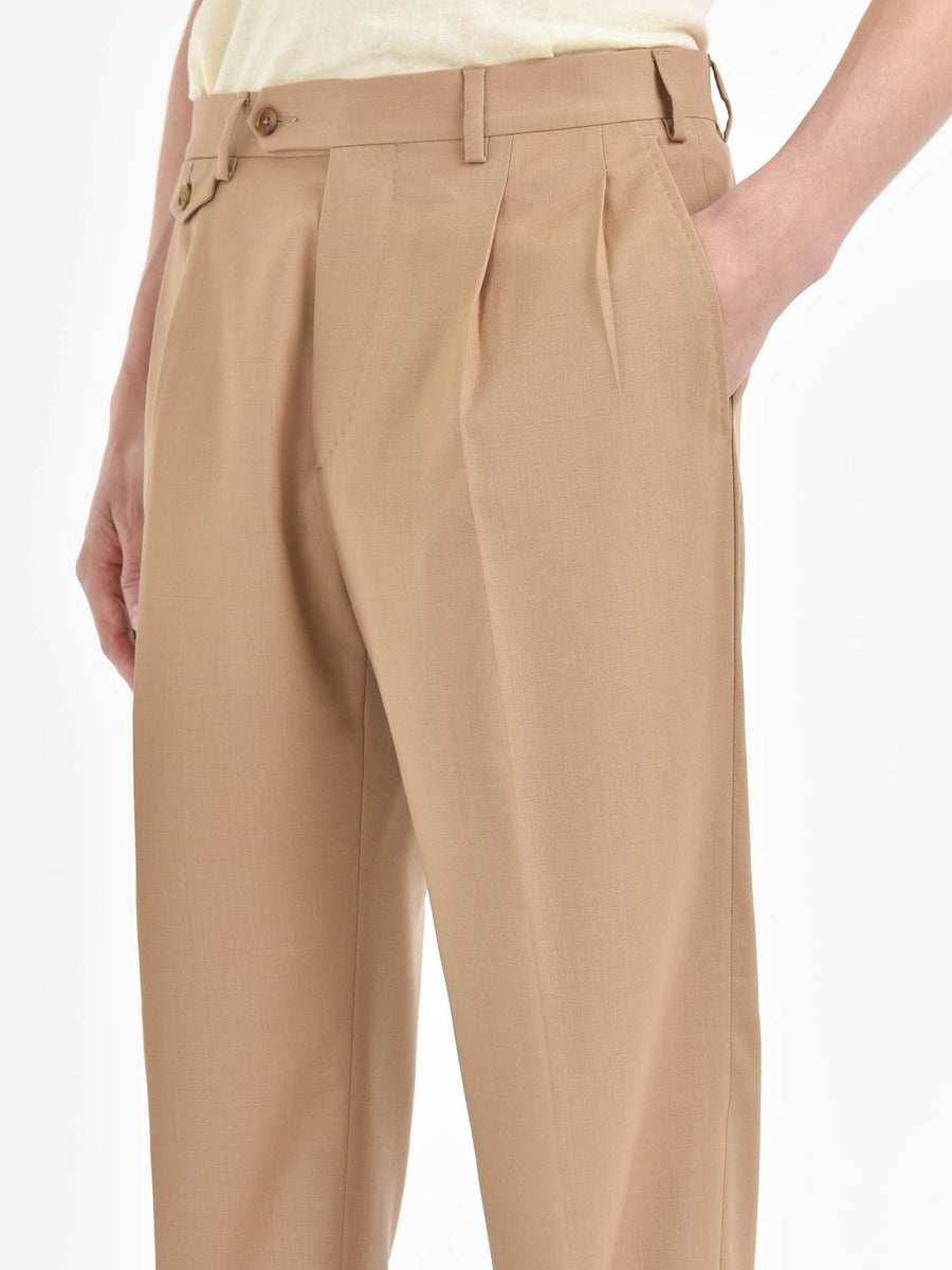 Pantalone doppia pinces tela di lana stretch 44 / BEIGE