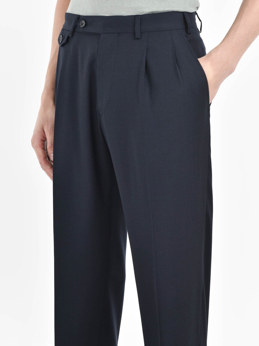 Pantalone doppia pinces tela di lana stretch 44 / BLU