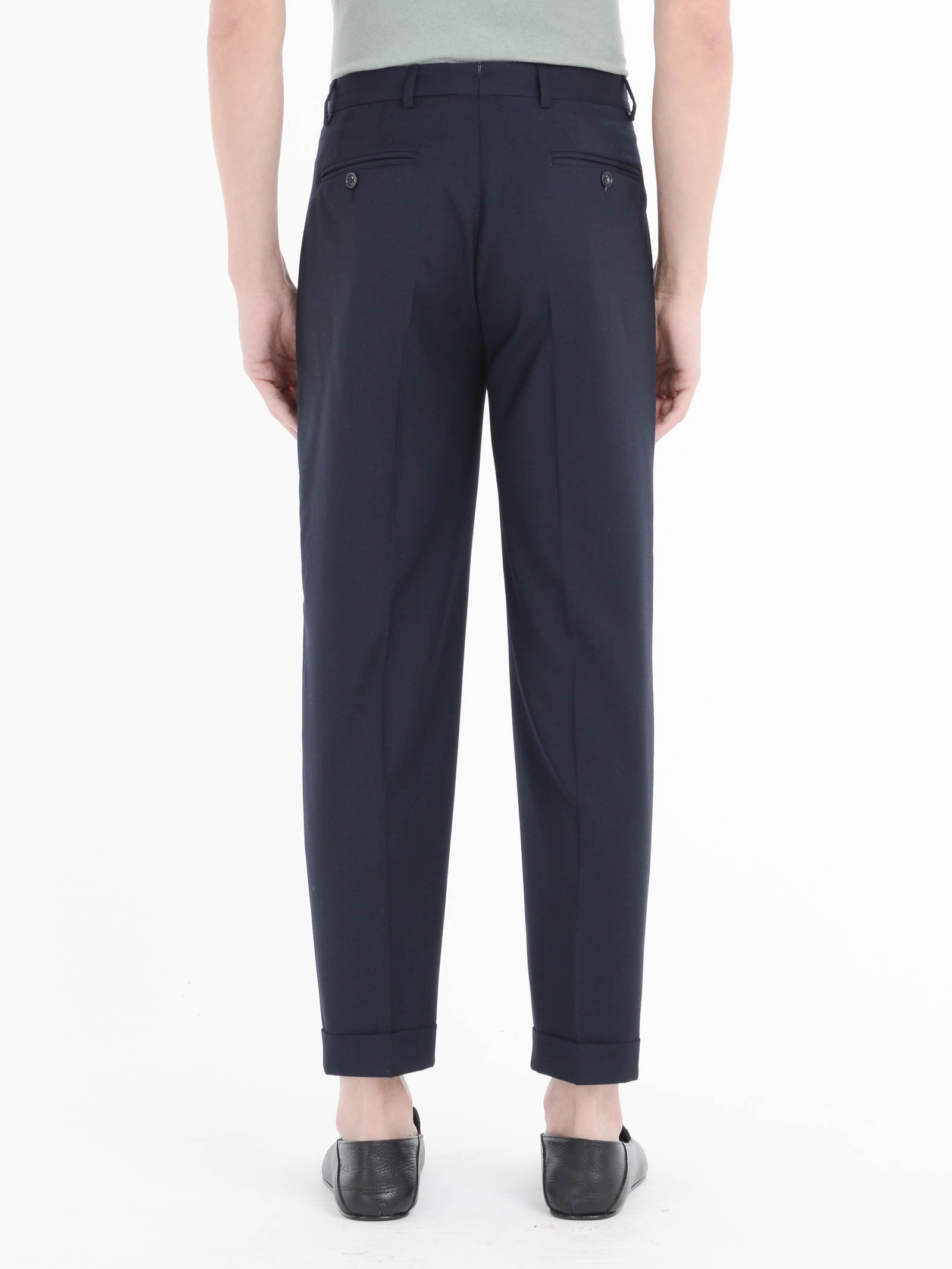 Pantalone doppia pinces tela di lana stretch 44 / BLU