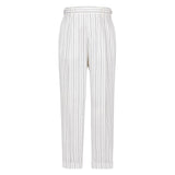 Pantalone baggy gessato cotone lino 44 / BIANCO