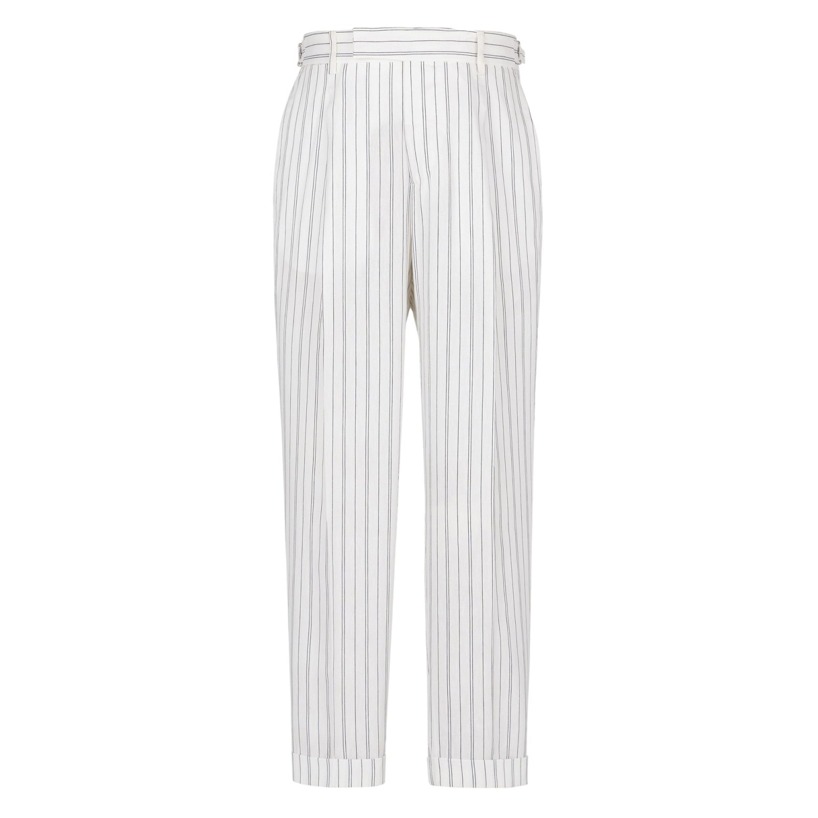 Pantalone baggy gessato cotone lino 44 / BIANCO