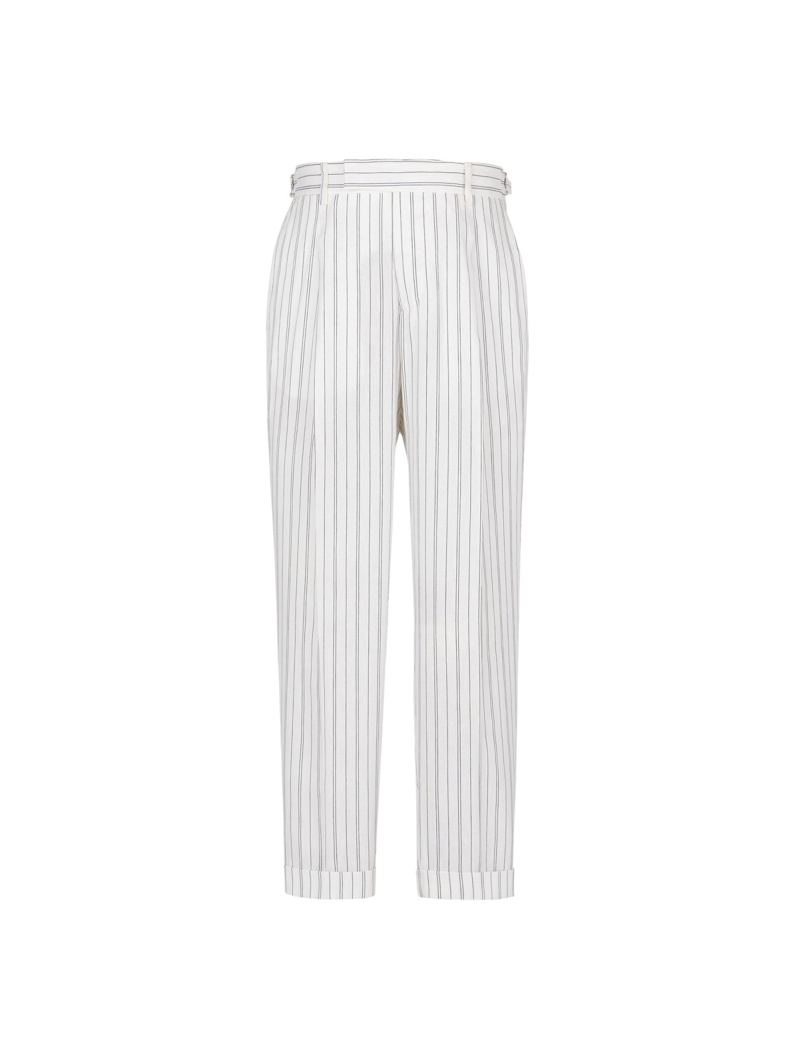 Pantalone baggy gessato cotone lino 44 / BIANCO