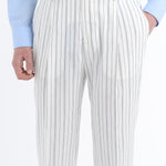 Pantalone baggy gessato cotone lino 44 / BIANCO