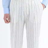 Pantalone baggy gessato cotone lino 44 / BIANCO