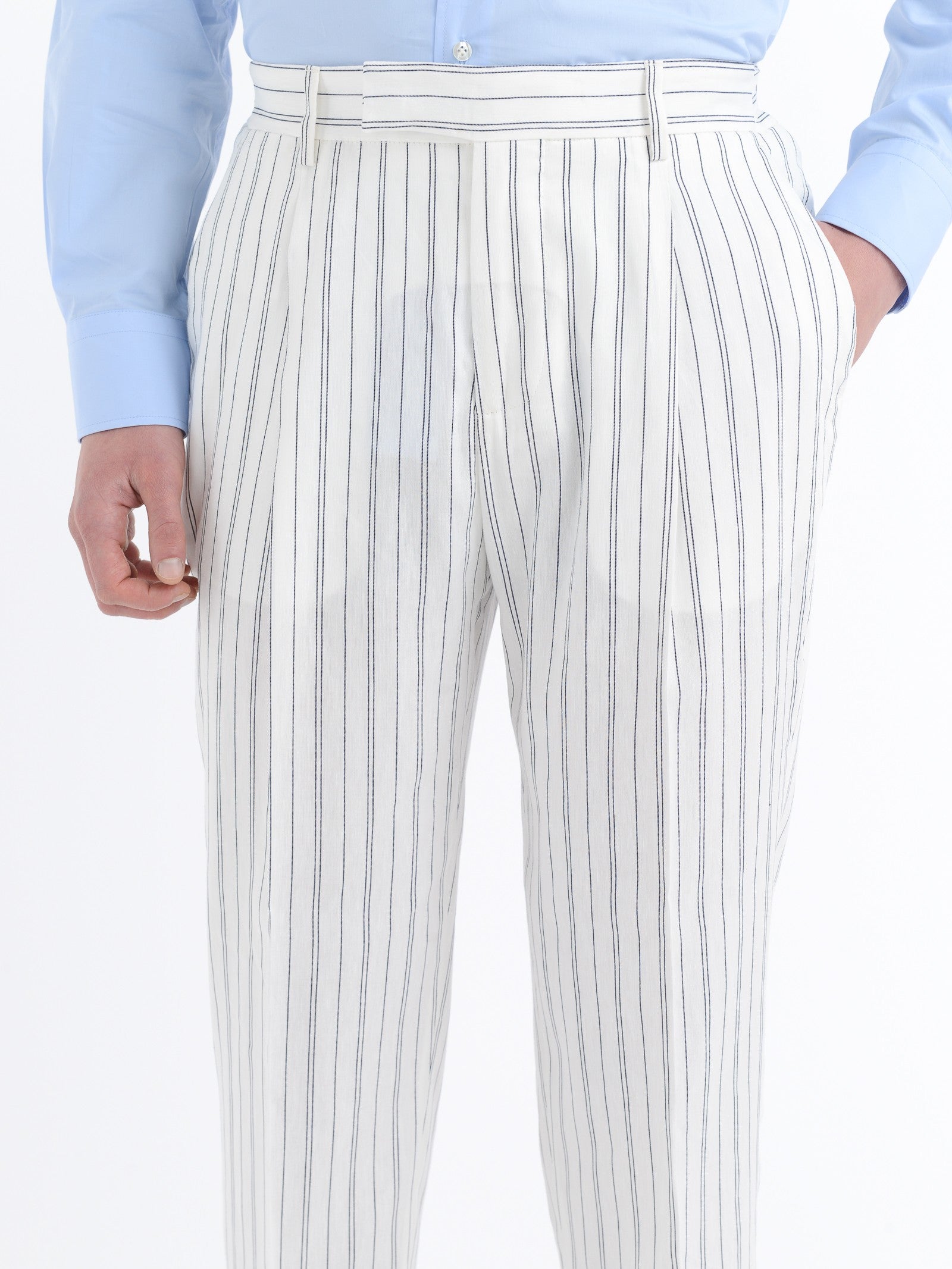 Pantalone baggy gessato cotone lino 44 / BIANCO