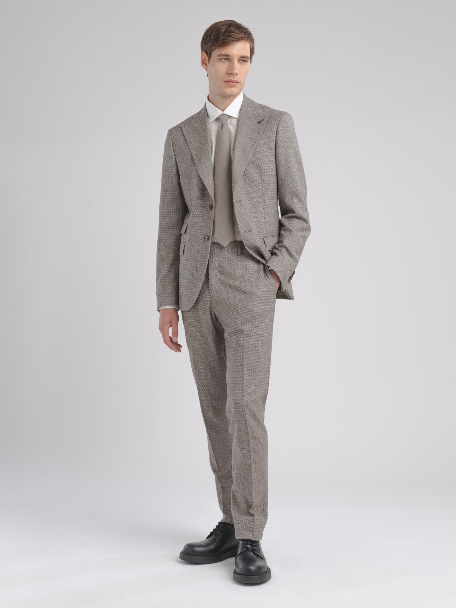 Abito pied de poule flanella di lana stretch 44 / BEIGE