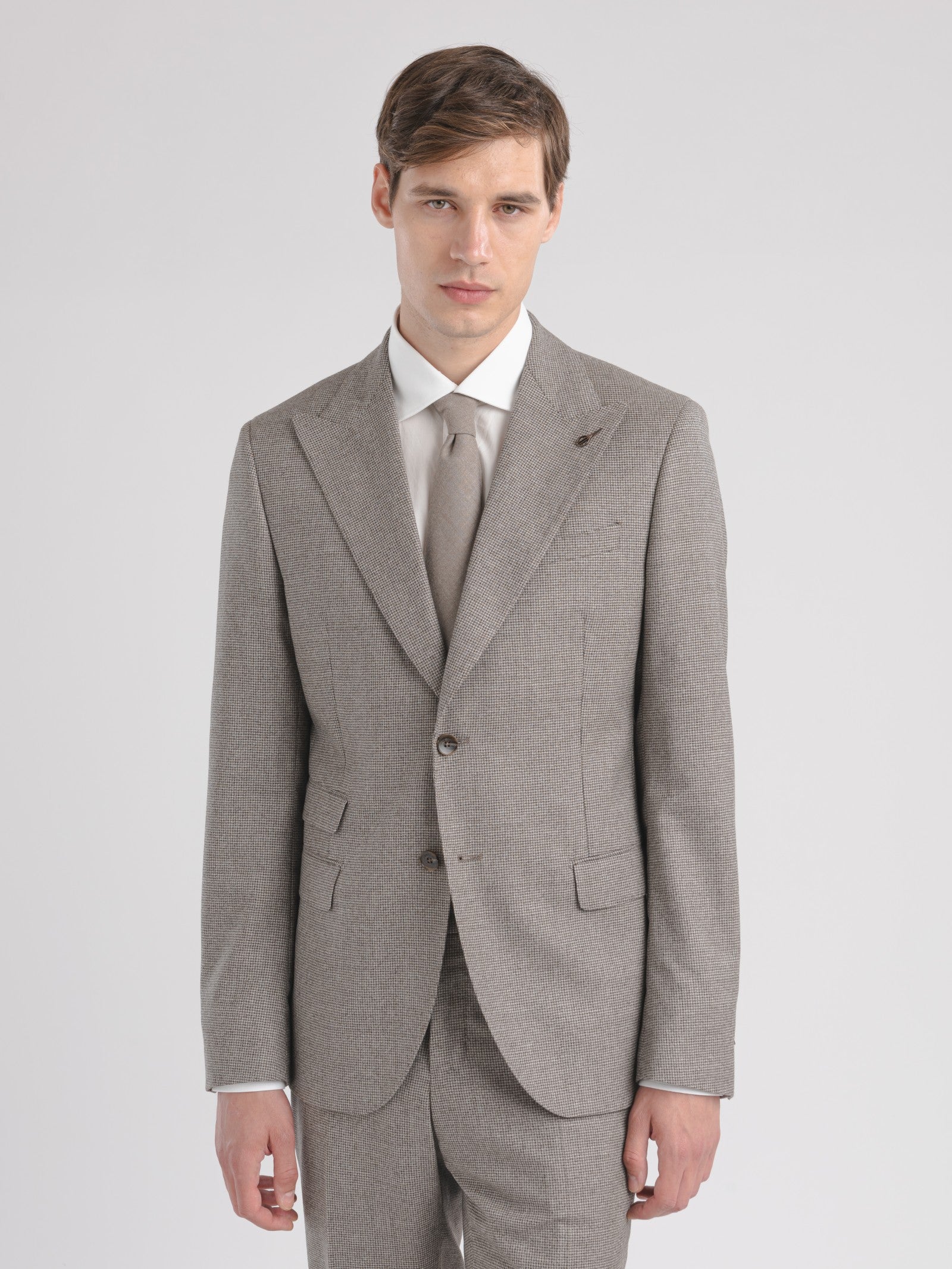Abito pied de poule flanella di lana stretch 44 / BEIGE