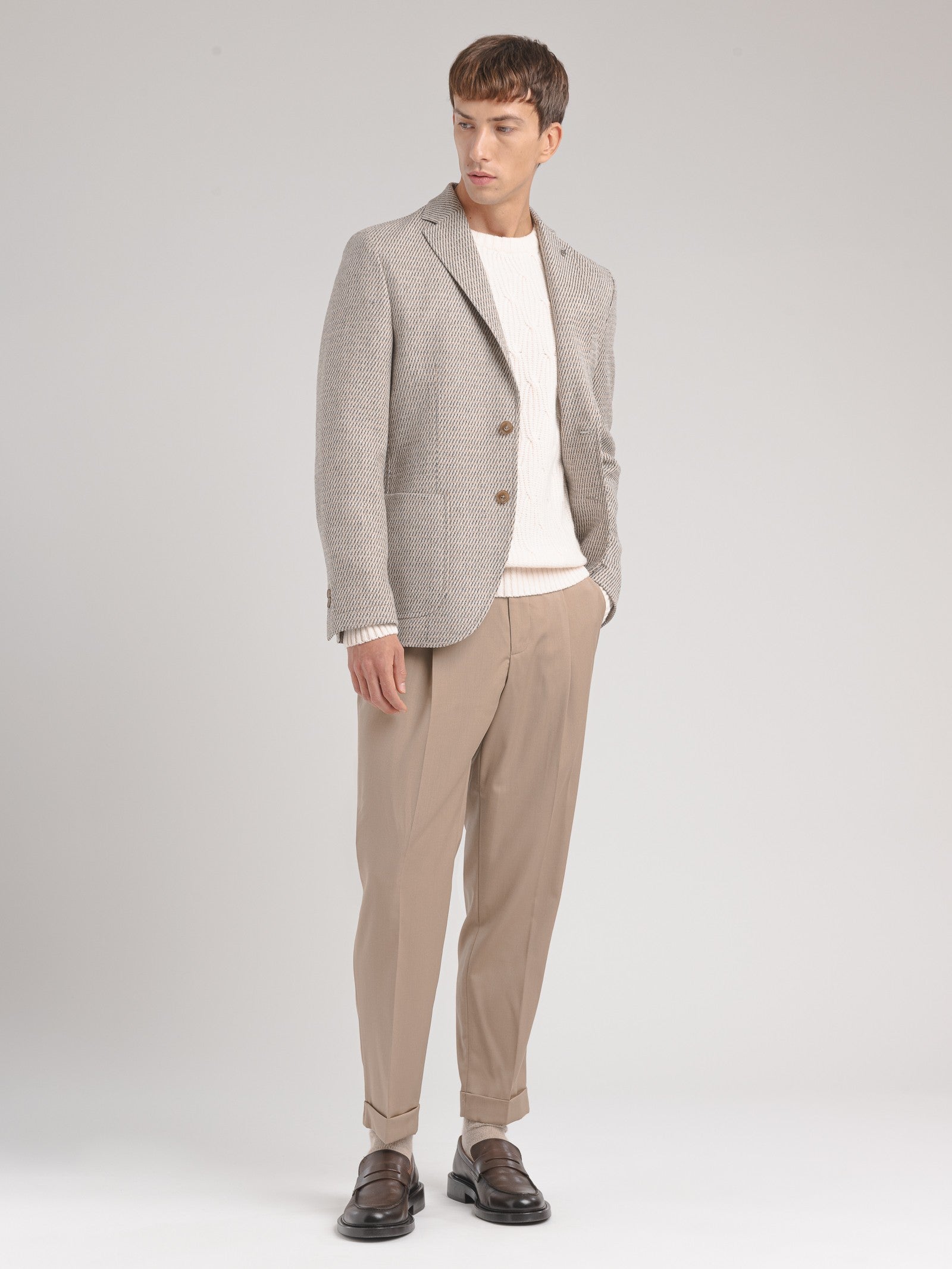 Giacca micropattern misto lana cashmere stretch 44 / BEIGE