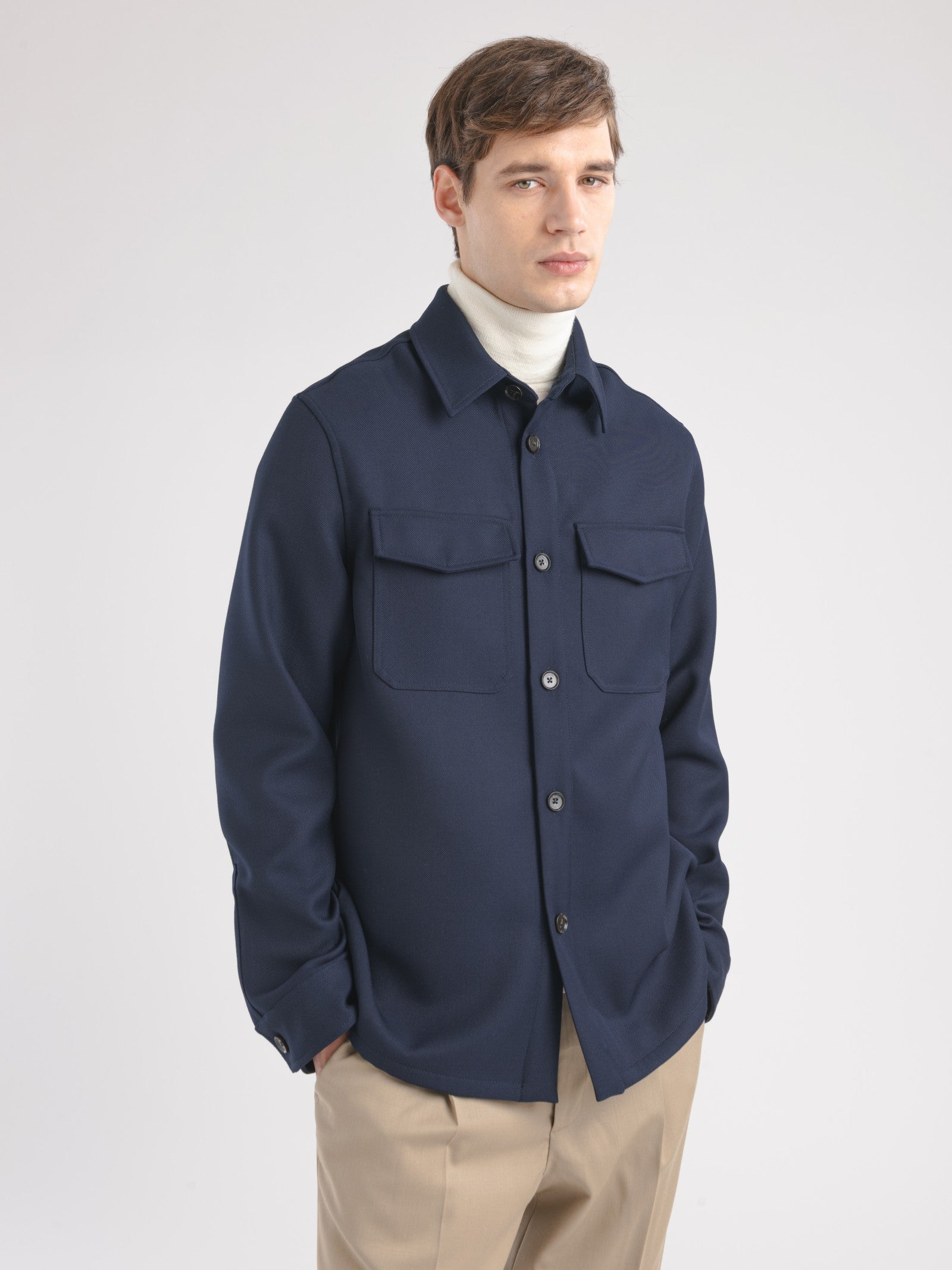 Overshirt armatura diagonale in misto lana 44 / BLU