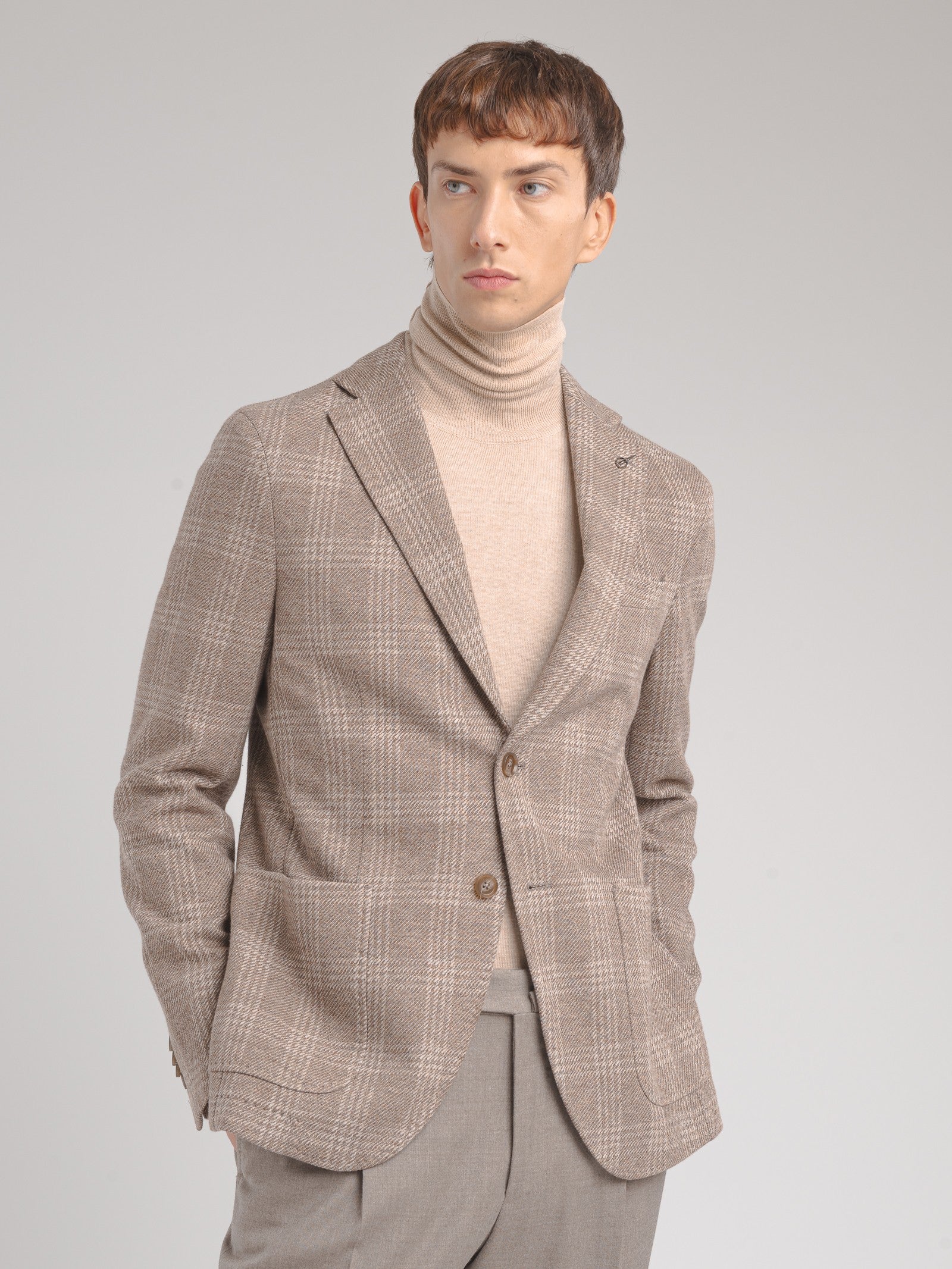 Giacca check jersey di cotone 44 / BEIGE