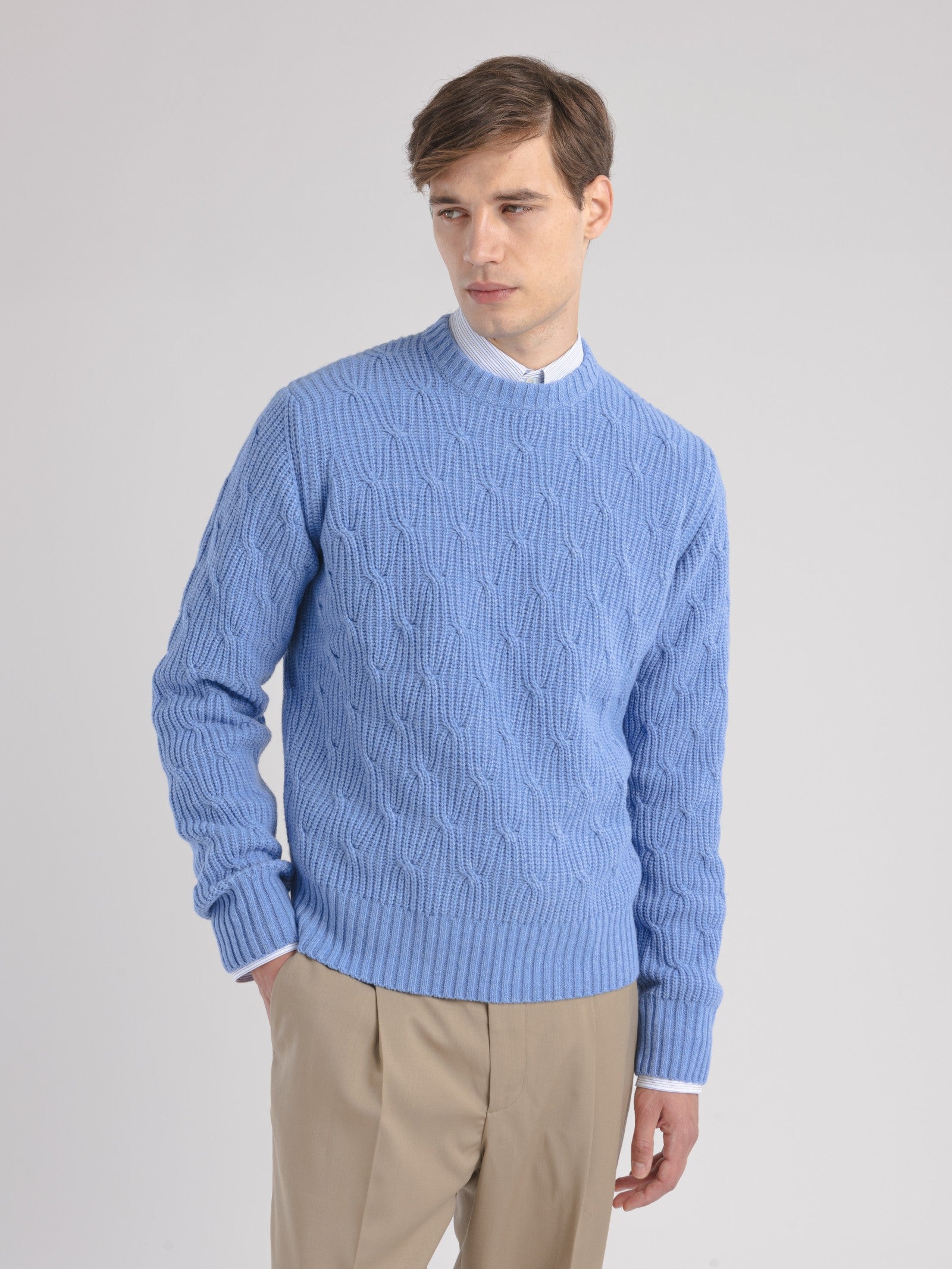 Maglione girocollo misto lana 44 / AZZURRO