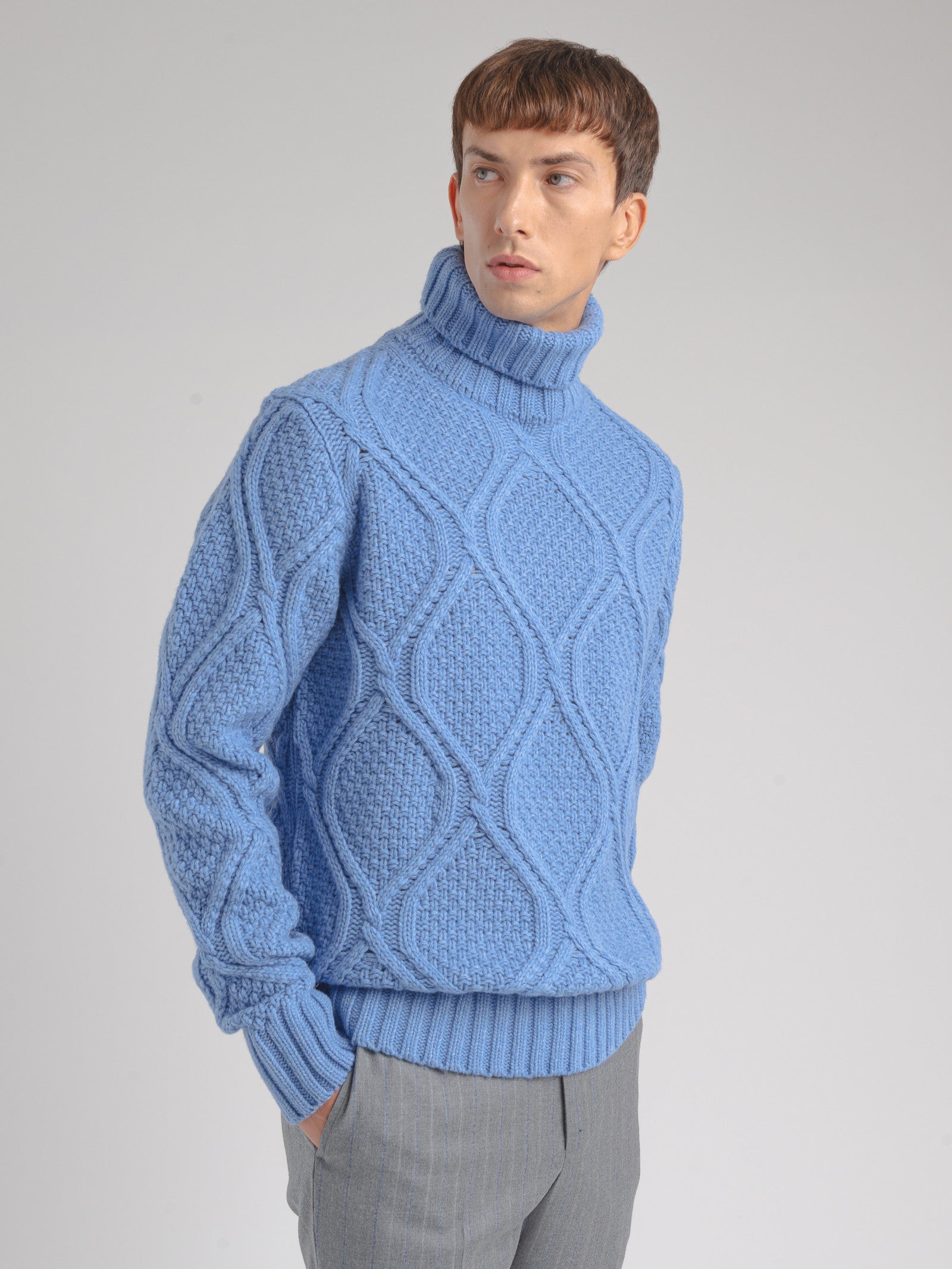 Maglione collo alto misto lana 44 / AZZURRO