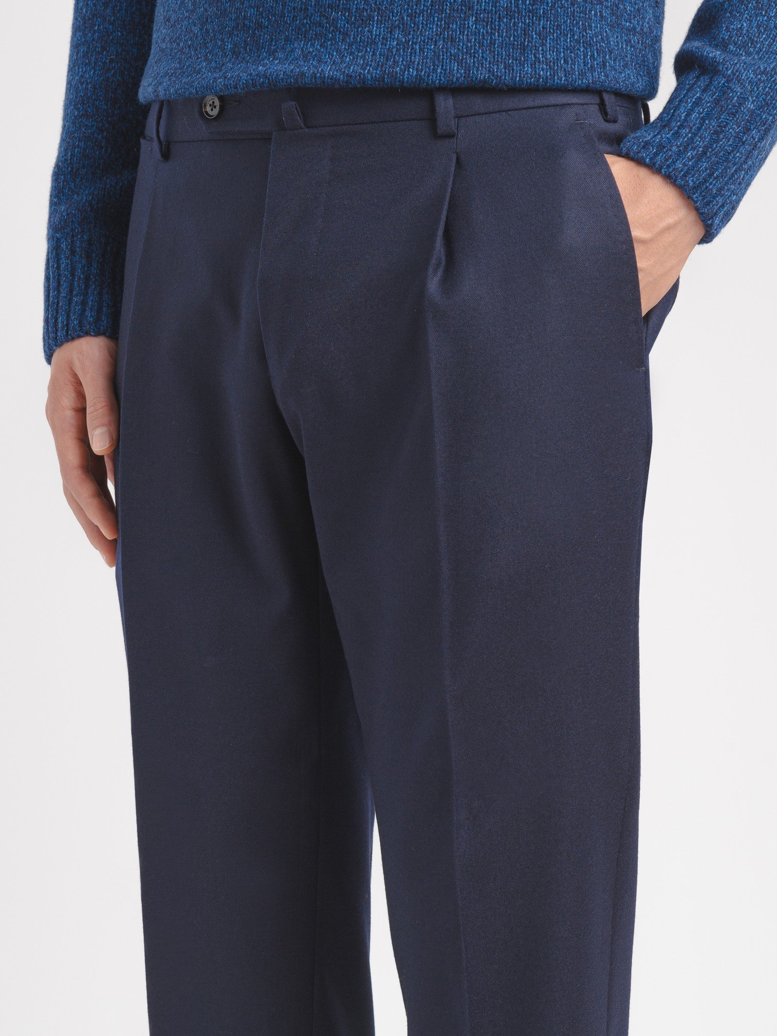 Pantalone pinces flanella di lana stretch 44 / BLU