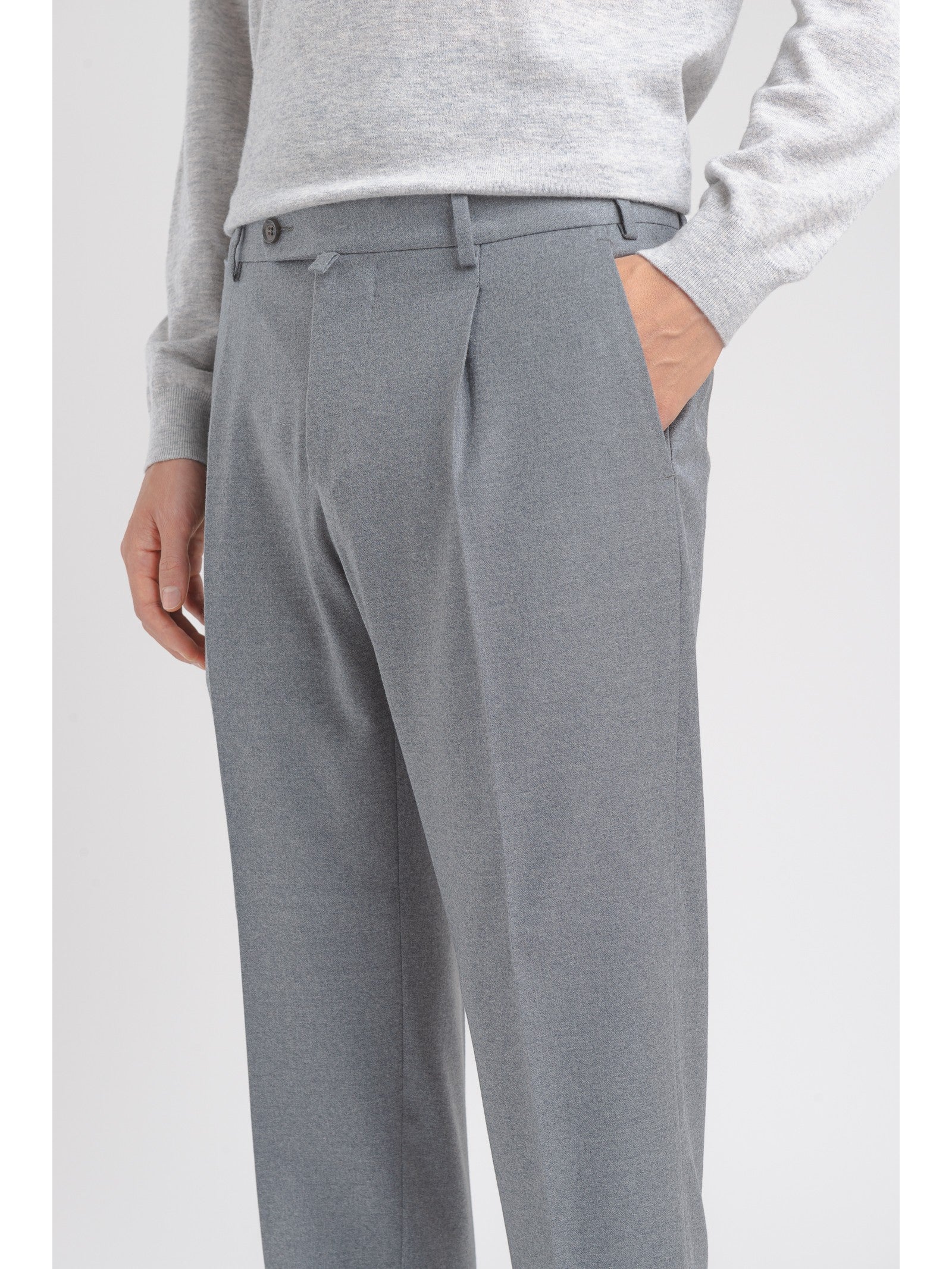 Pantalone pinces flanella di lana stretch 44 / GRIGIO