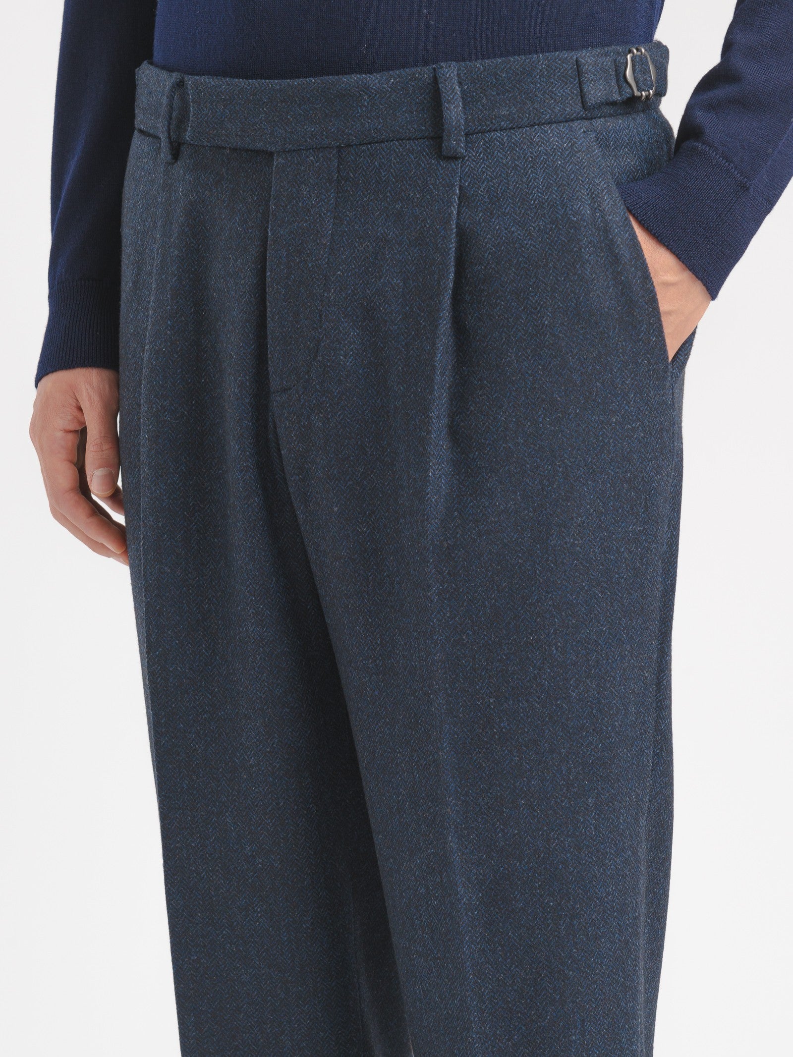 Pantalone pinces resca misto lana stretch 44 / BLU