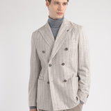 Giacca doppiopetto gessato bouclè lana cashmere 44 / BEIGE