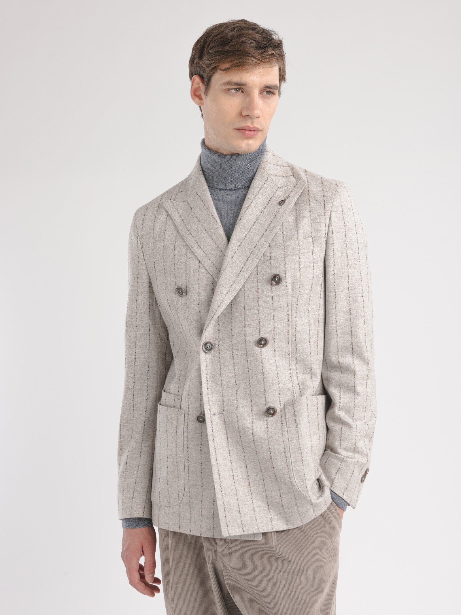 Giacca doppiopetto gessato bouclè lana cashmere 44 / BEIGE