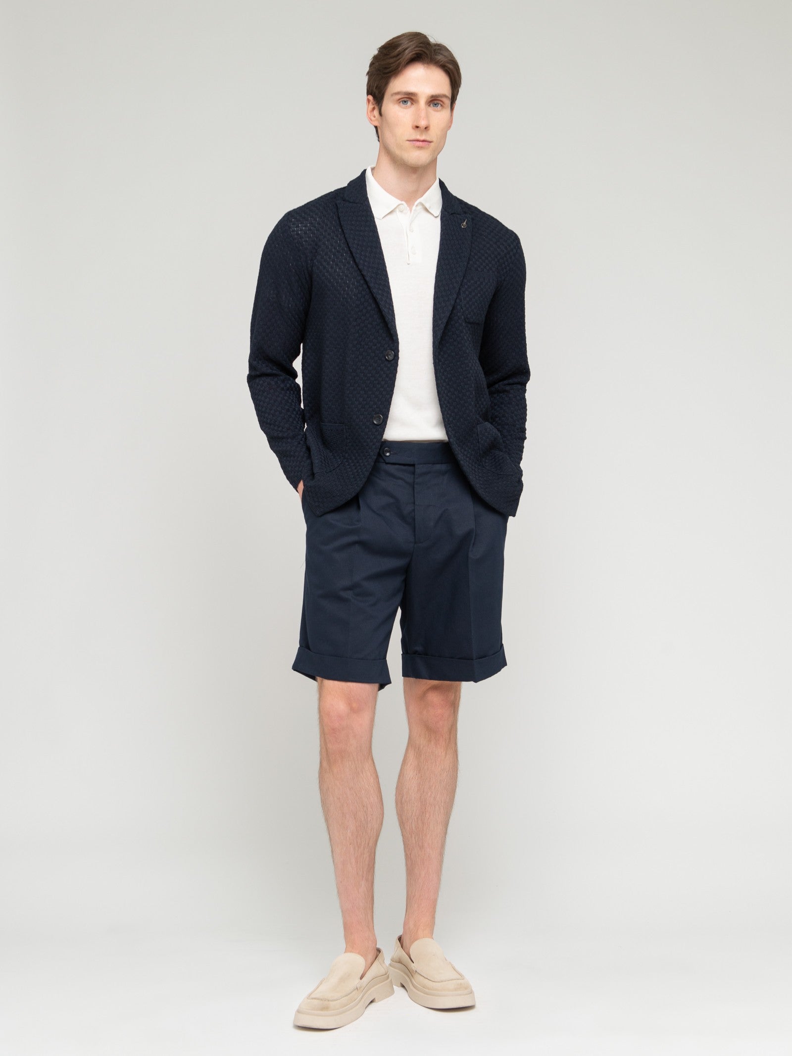 Bermuda con risvolto cotone lino 44 / BLU