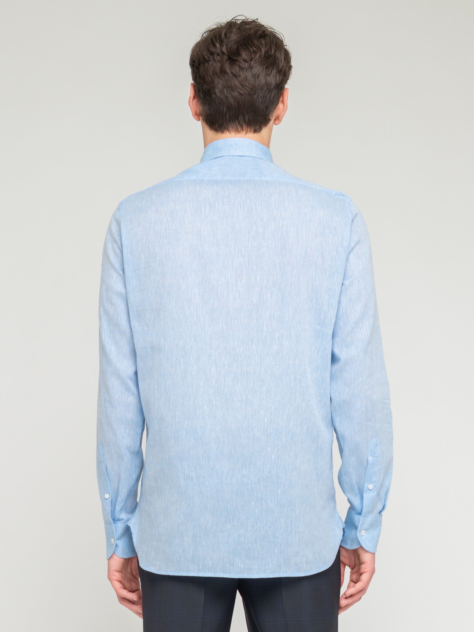 Camicia collo francia lino cotone 38 / CELESTE
