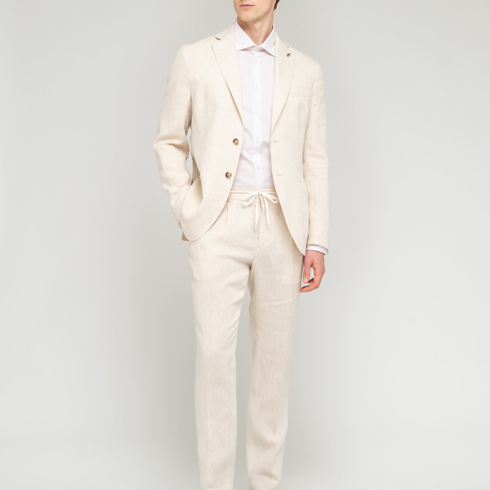 Camicia collo francia riga in cotone 38 / BEIGE