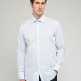 Camicia collo francia riga in cotone 38 / CELESTE