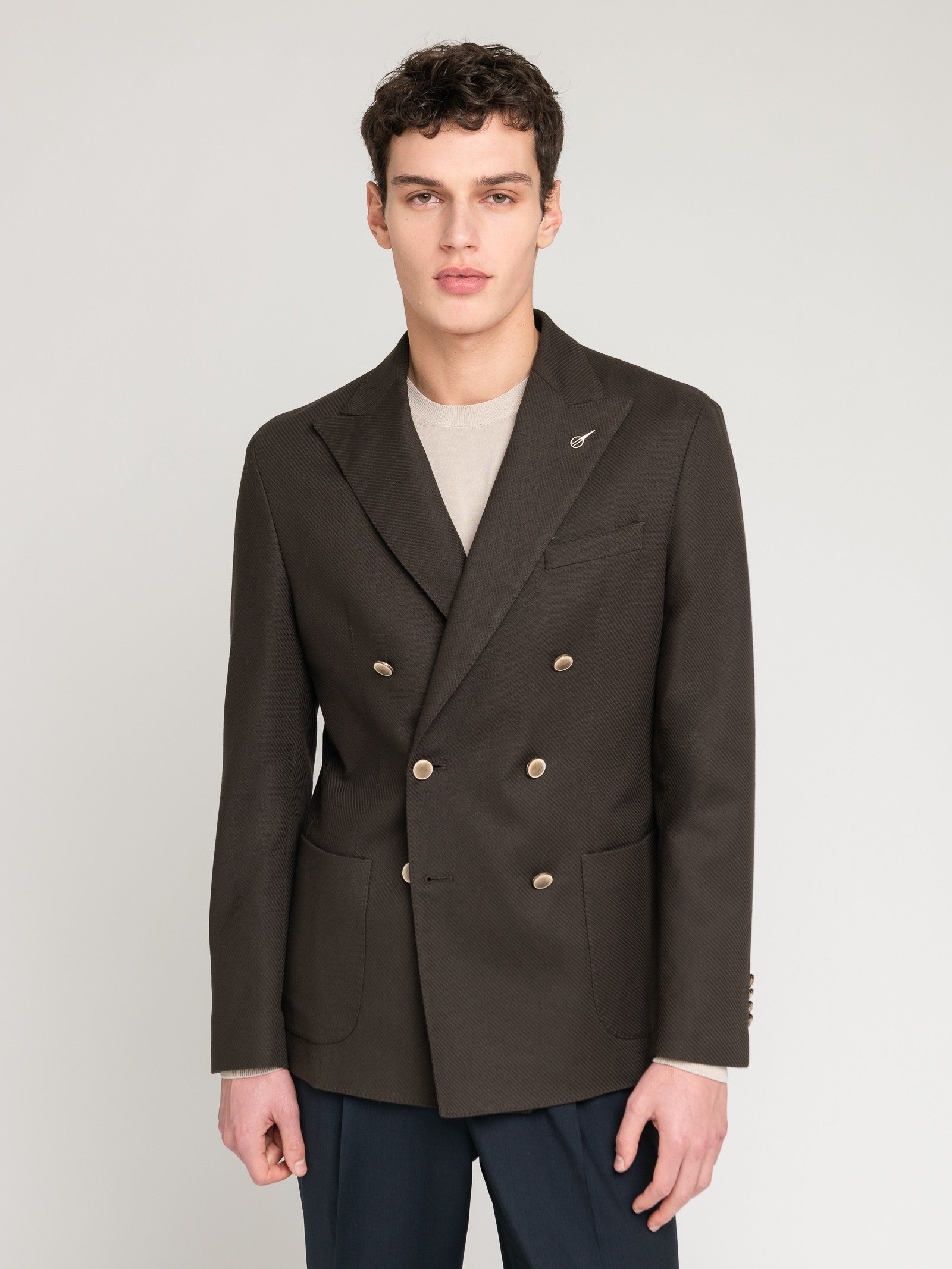 Giacca doppiopetto cotone stretch diagonale 44 / MARRONE