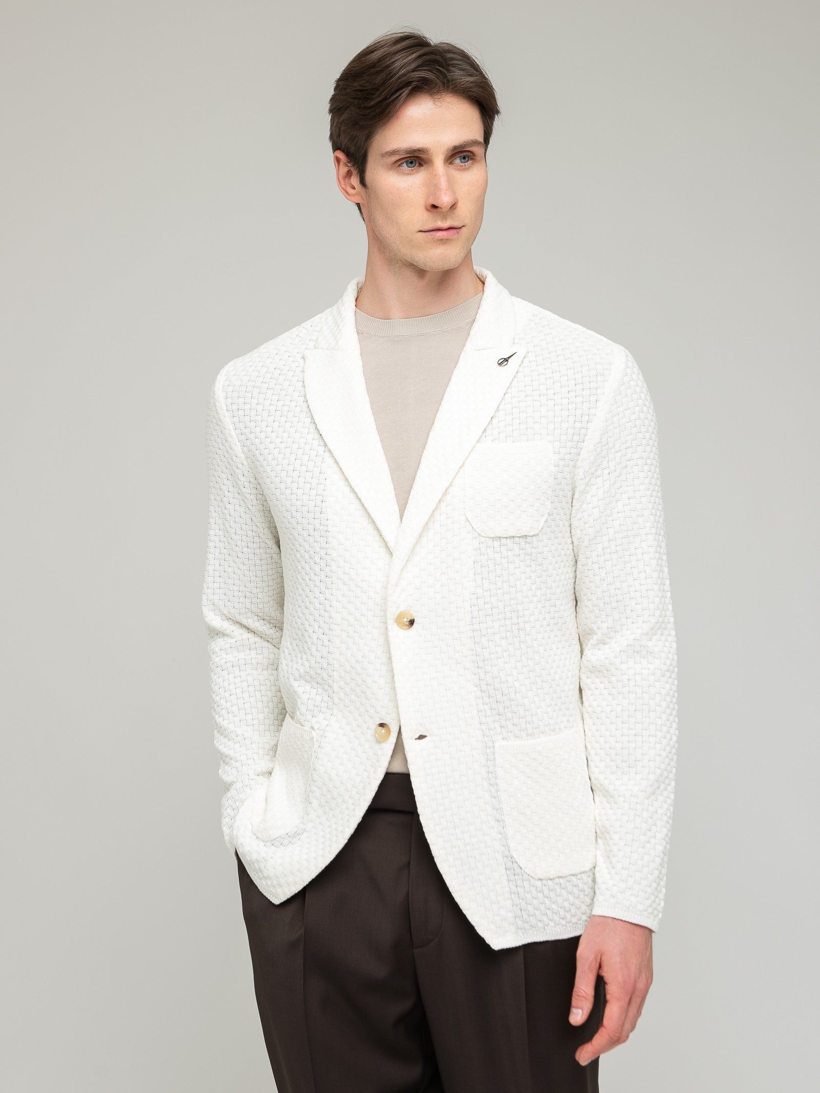 Giacca maglia lavorazione waffle misto cotone 44 / BIANCO