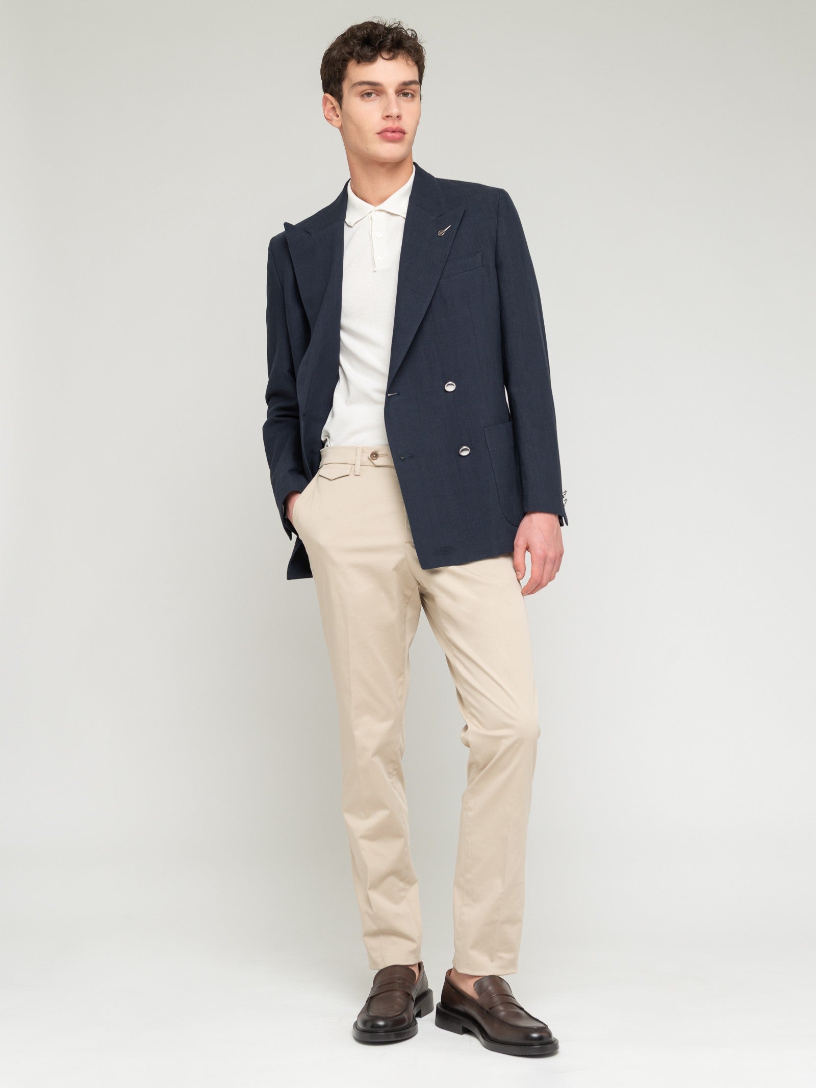 Pantalone slim raso di cotone stretch 44 / BEIGE