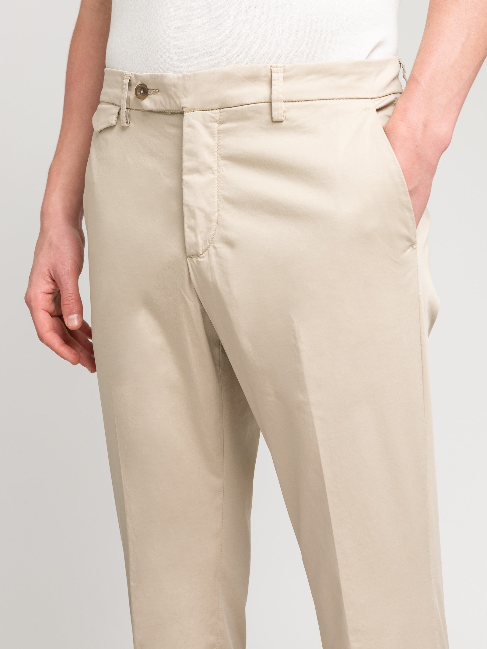 Pantalone slim raso di cotone stretch 44 / BEIGE