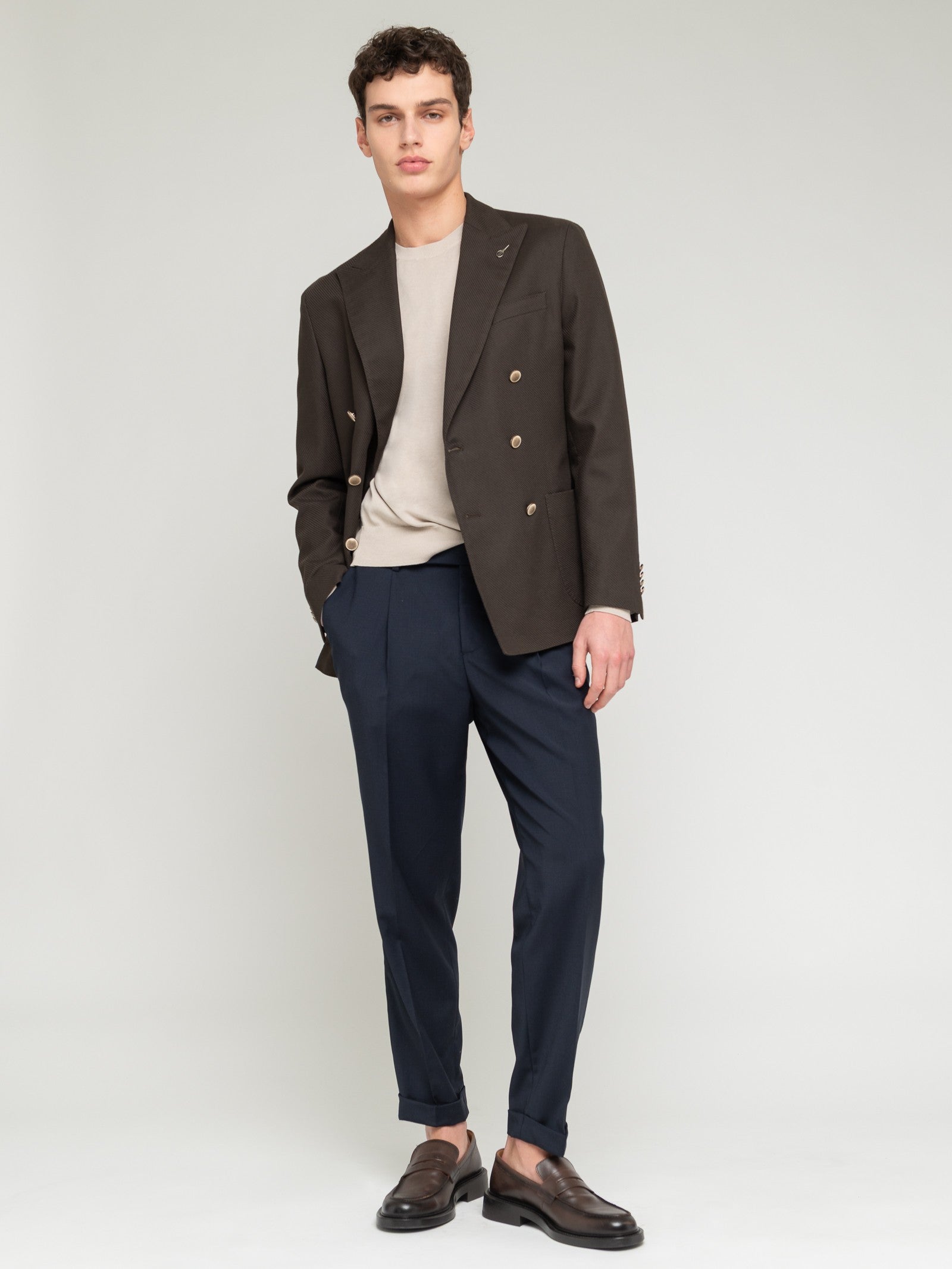Pantalone pinces fresco di lana stretch 44 / BLU