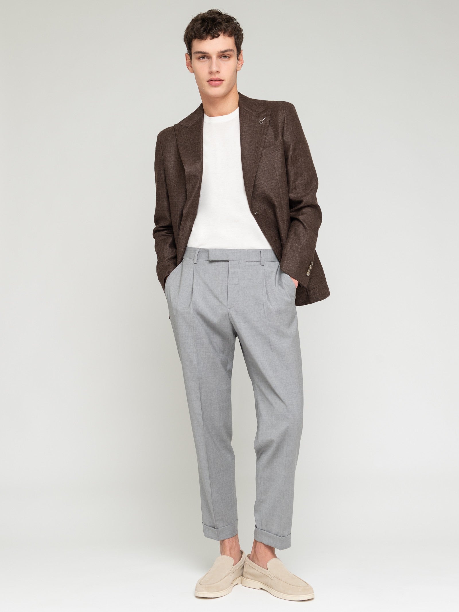 Pantalone pinces fresco di lana stretch 44 / GRIGIO