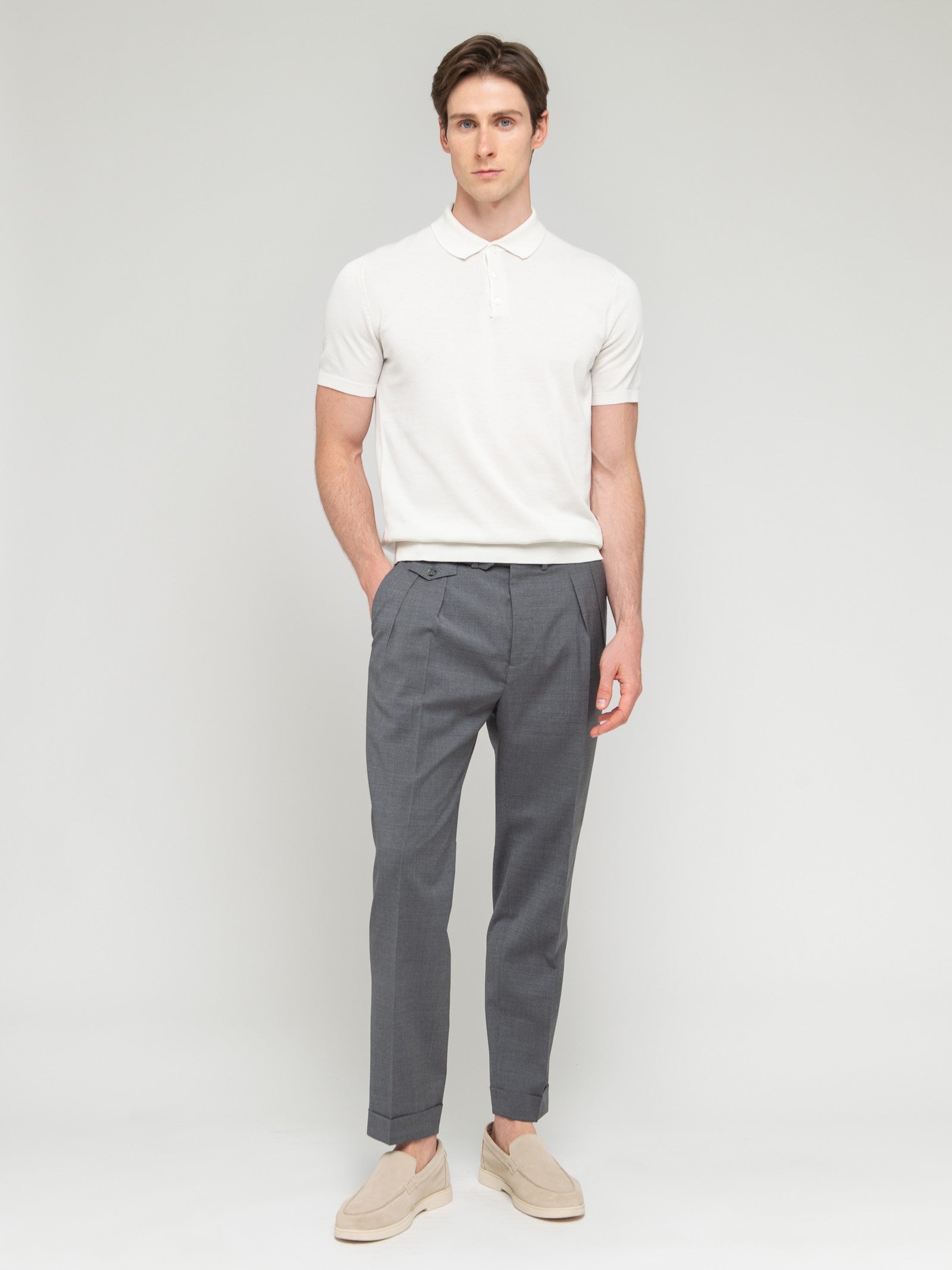 Pantalone doppia pinces fresco di lana stretch 44 / GRIGIO