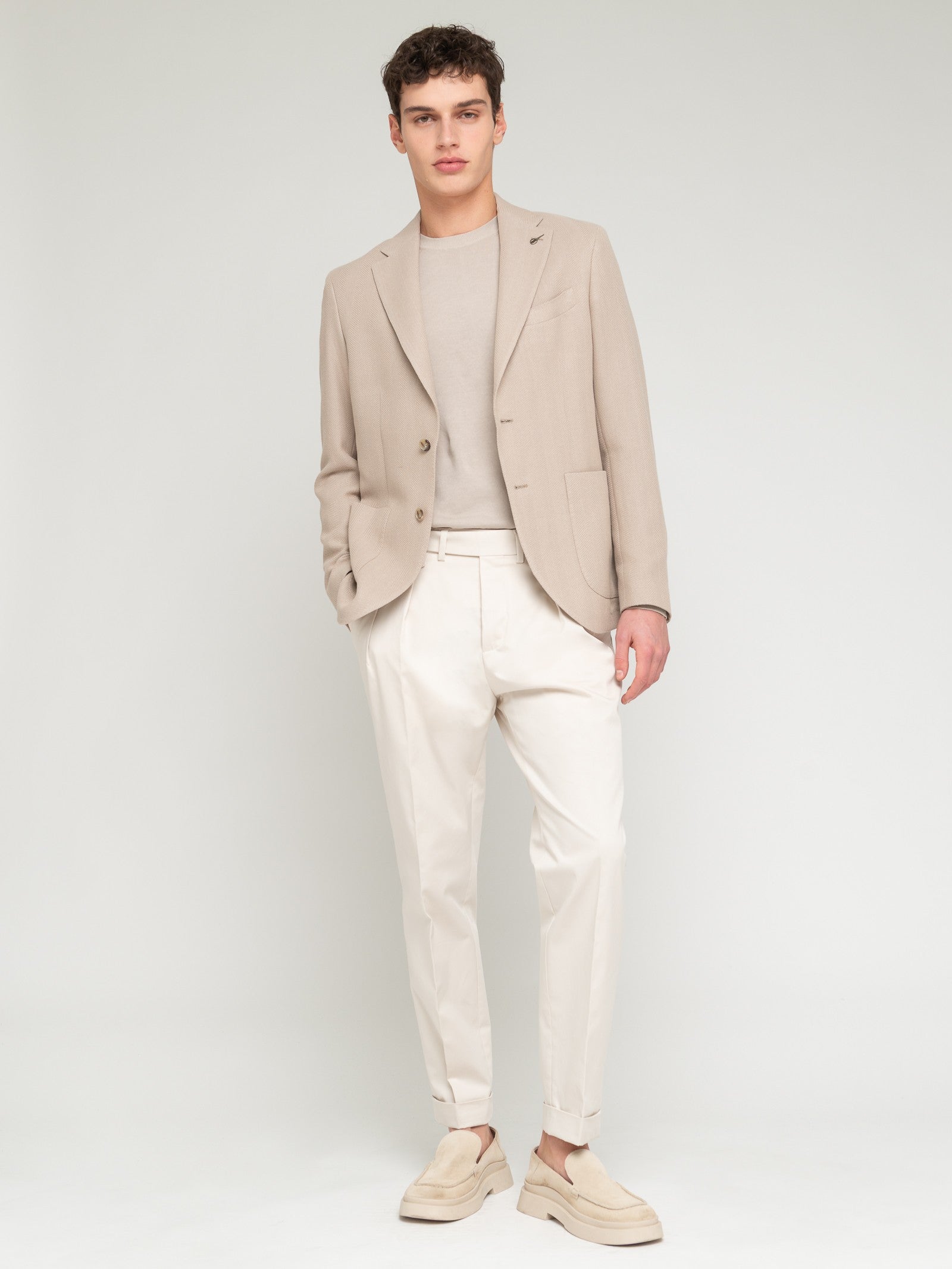 Pantalone doppia pinces twill di cotone stretch 44 / BEIGE