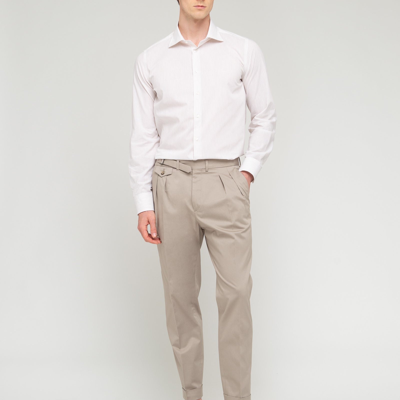 Pantalone doppia pinces twill di cotone stretch 44 / BEIGE