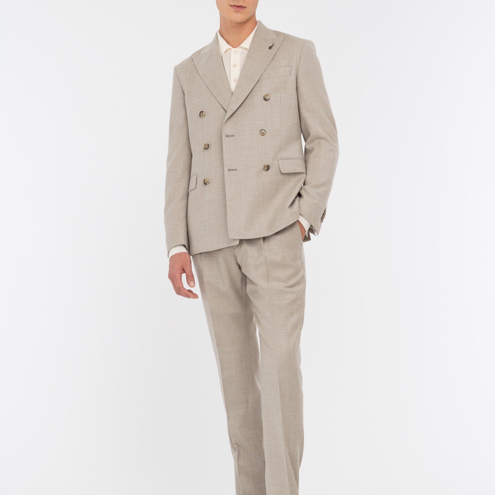 Abito doppiopetto in flanella di lana stretch 44 / BEIGE