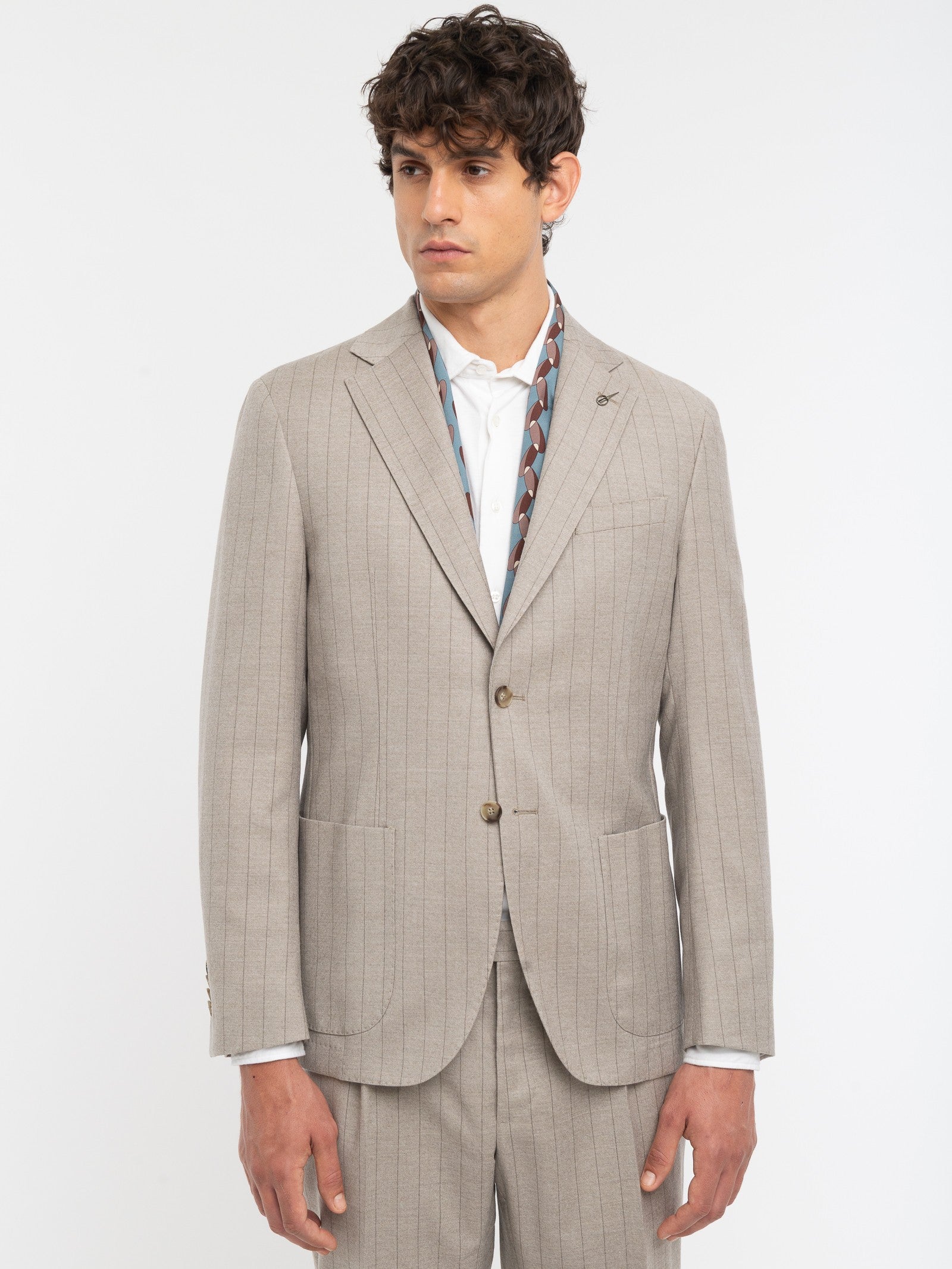 Abito gessato di lana stretch 44 / BEIGE