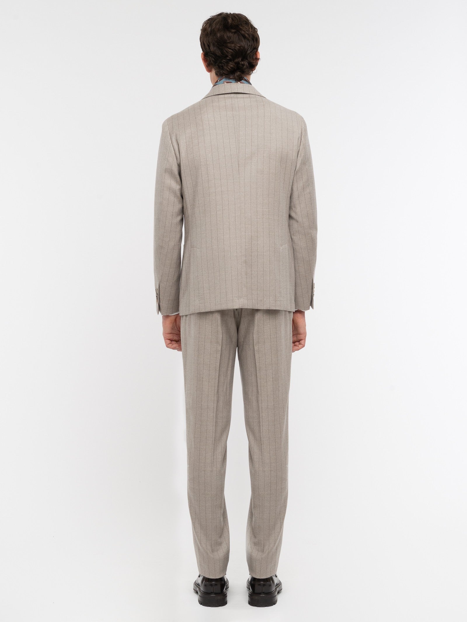 Abito gessato di lana stretch 44 / BEIGE