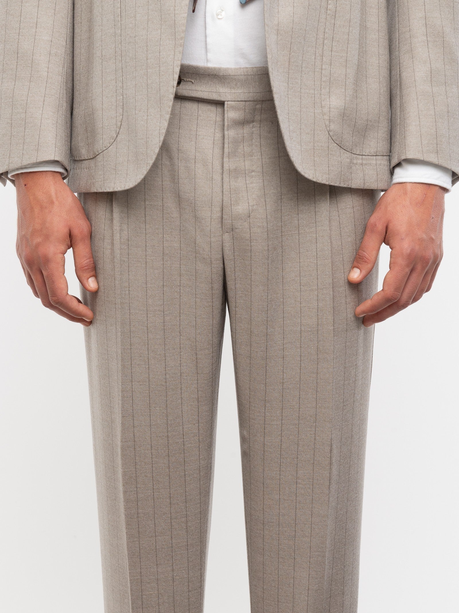 Abito gessato di lana stretch 44 / BEIGE