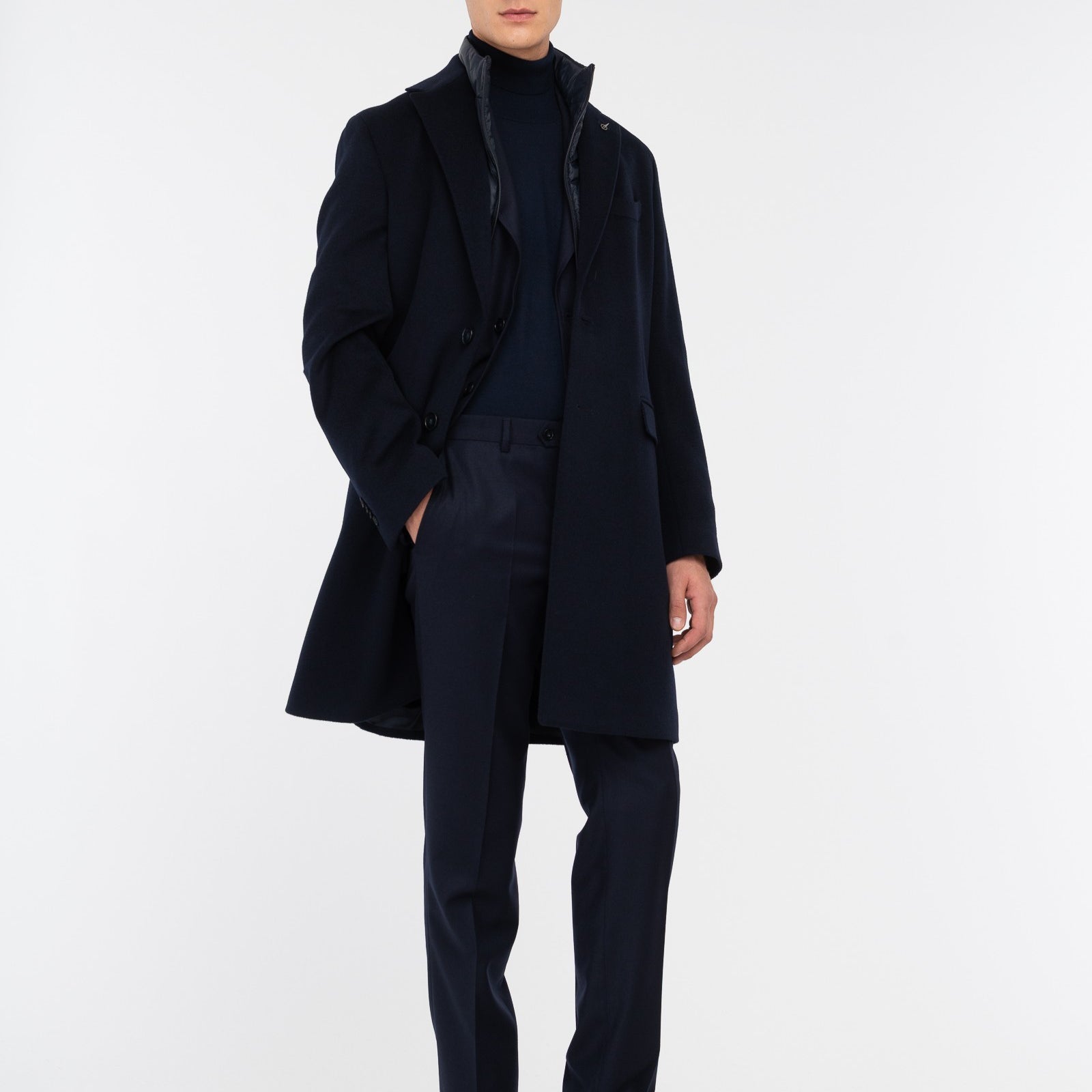 Cappotto con pettorina panno misto lana cashmere 44 / BLU