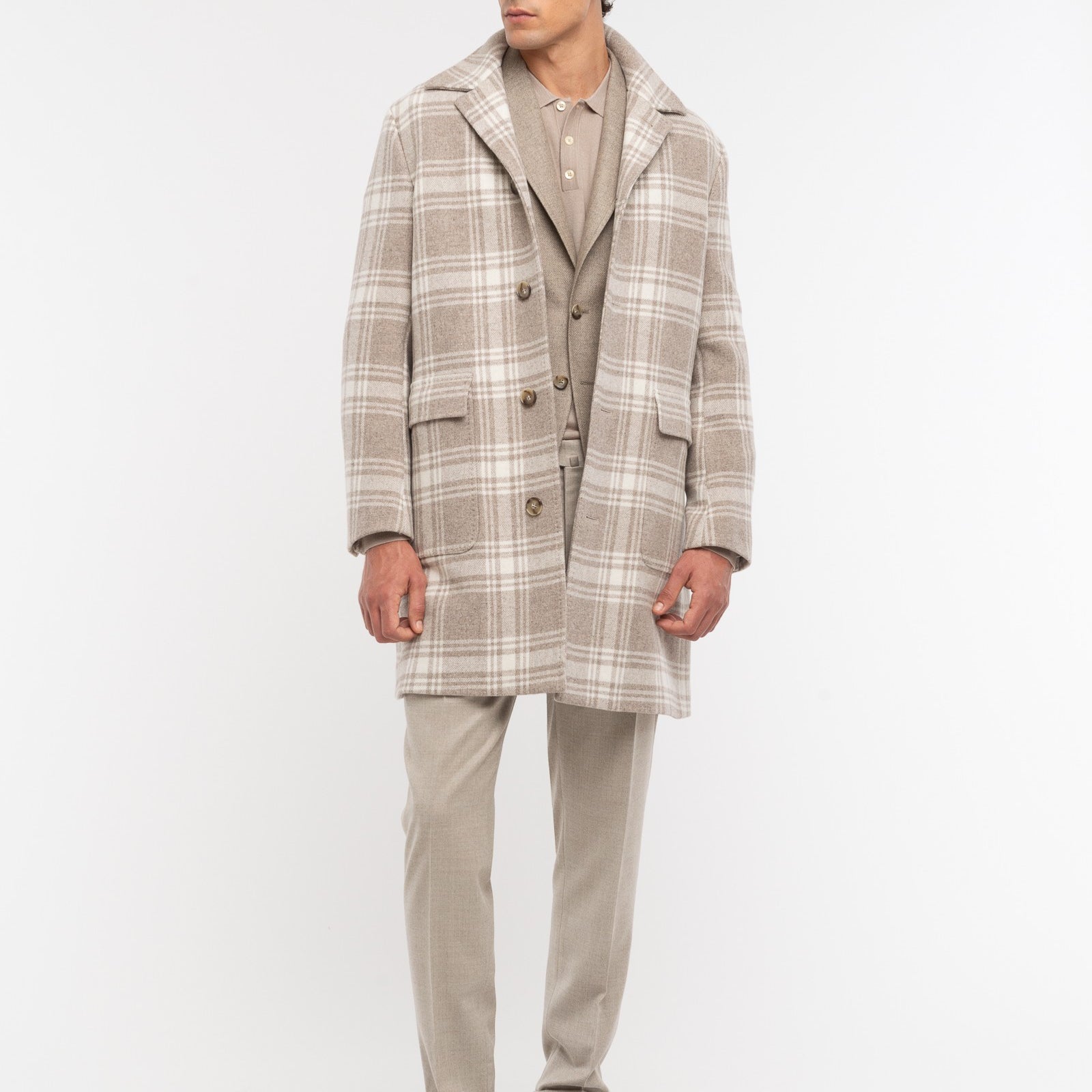 Cappotto macrocheck in misto lana cashmere 44 / BEIGE
