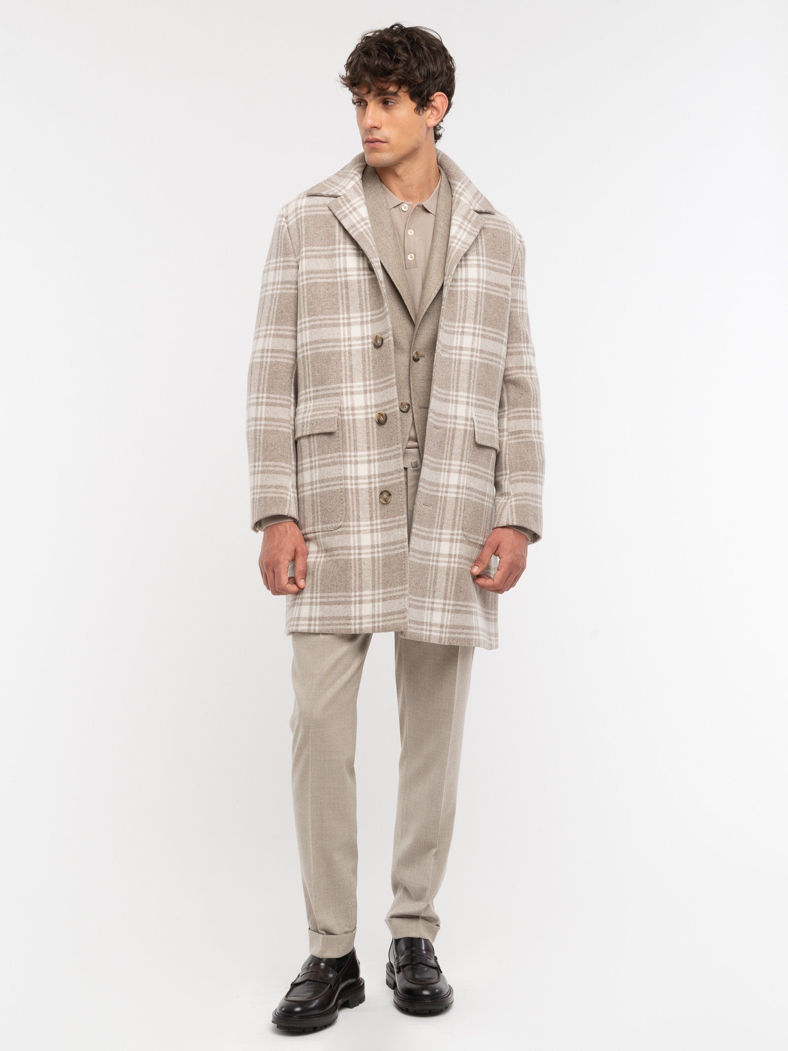 Cappotto macrocheck in misto lana cashmere 44 / BEIGE