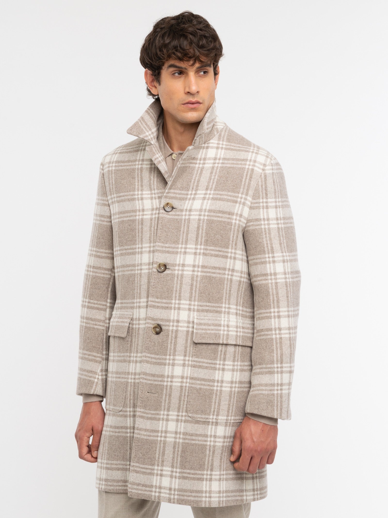 Cappotto macrocheck in misto lana cashmere 44 / BEIGE