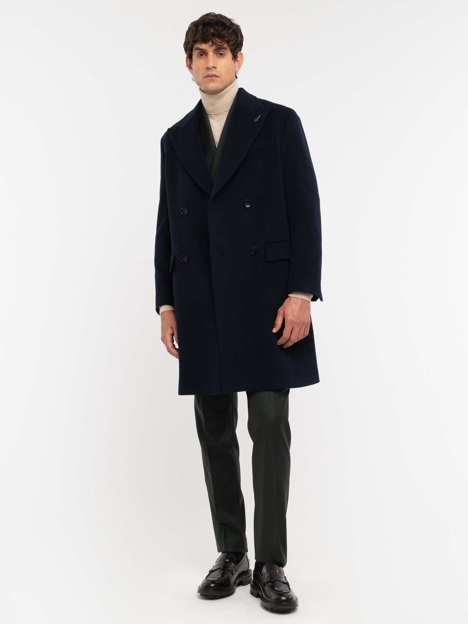 Cappotto doppiopetto panno misto lana cashmere 44 / BLU
