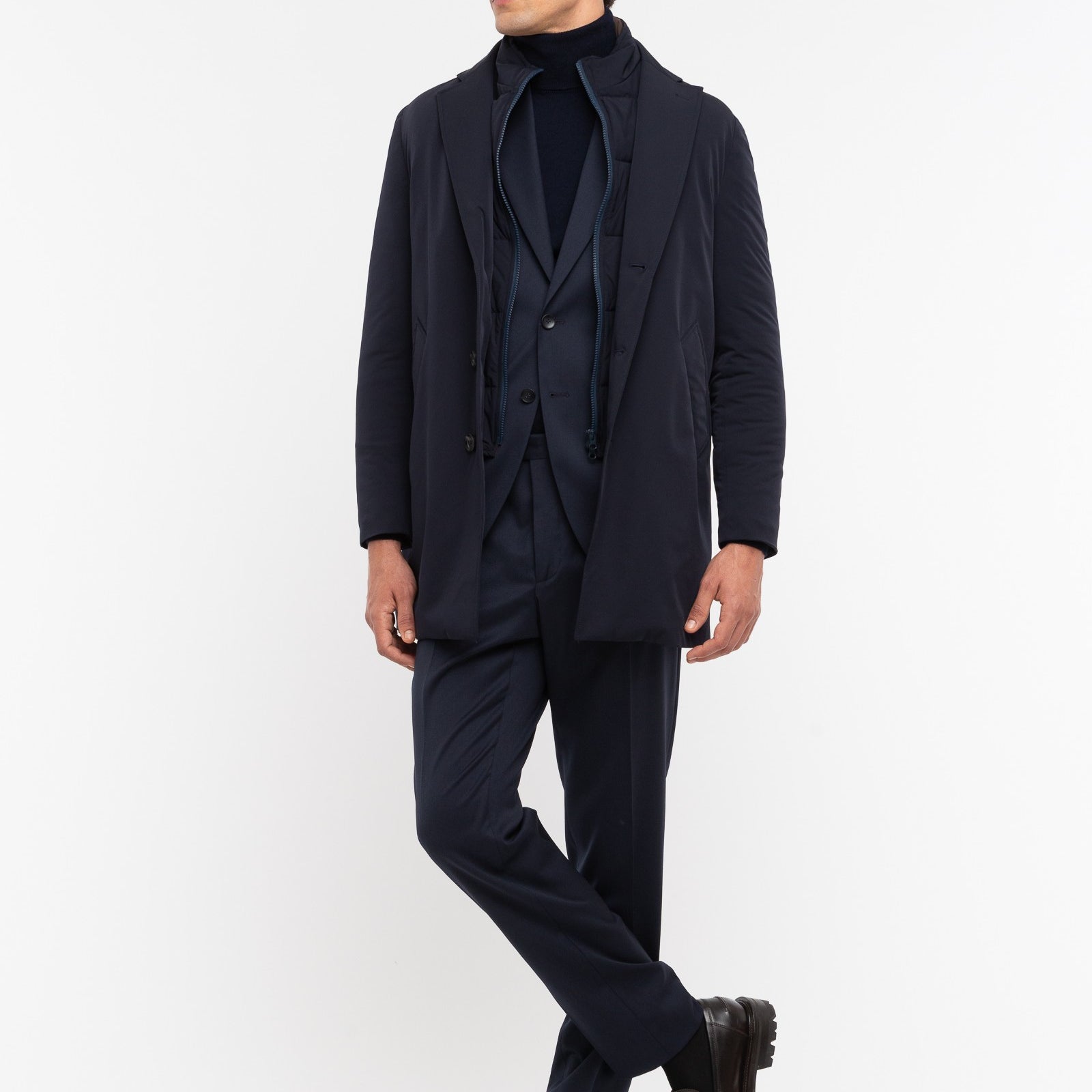 Cappotto con pettorina nylon tecnico bi-stretch 44 / BLU