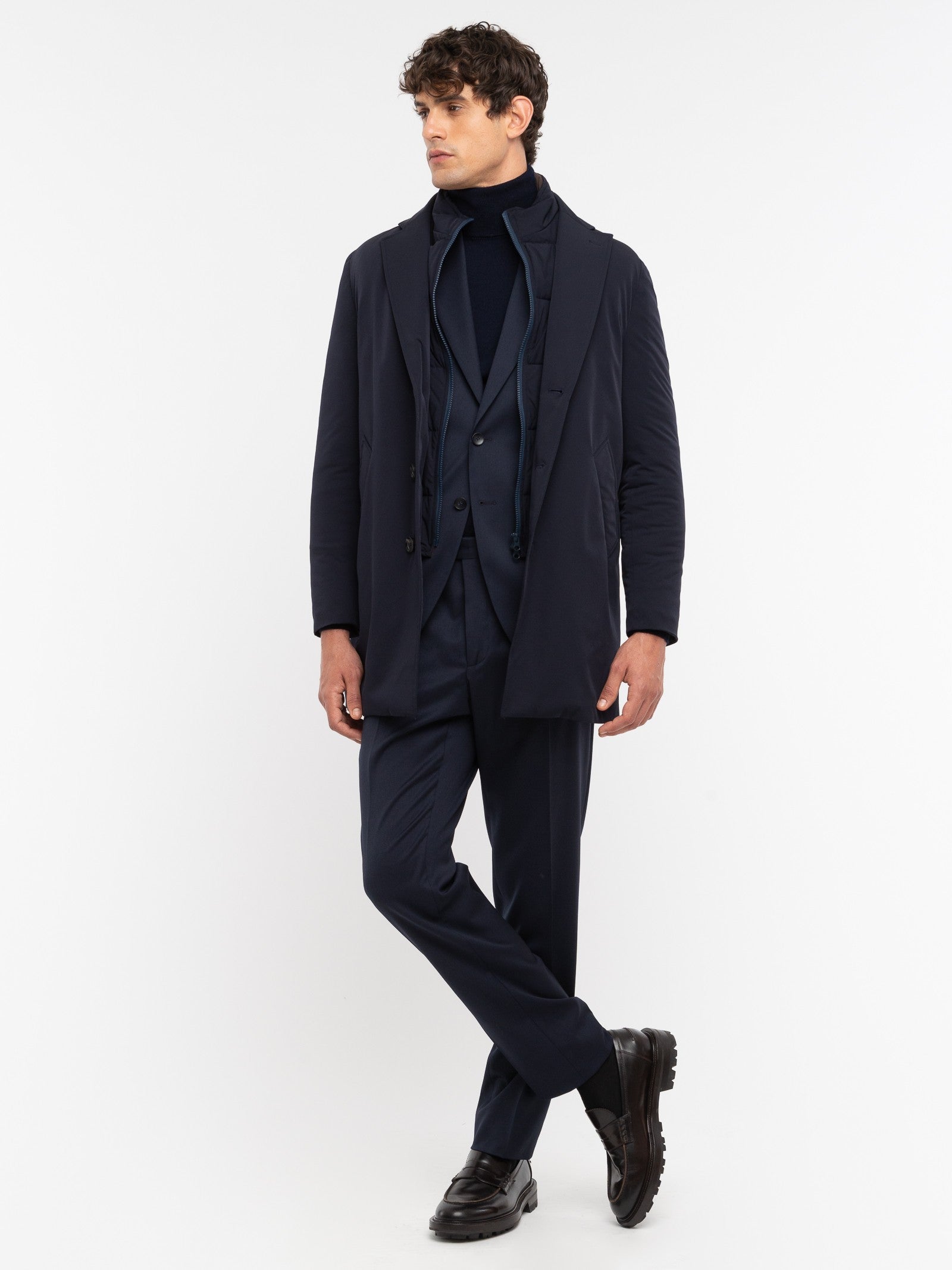 Cappotto con pettorina nylon tecnico bi-stretch 44 / BLU