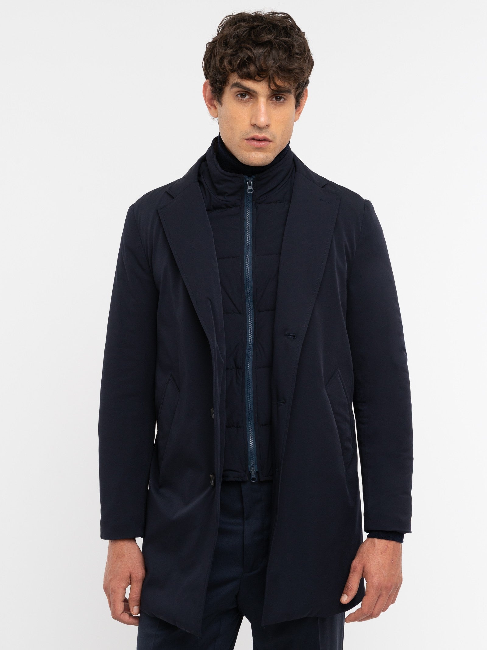 Cappotto con pettorina nylon tecnico bi-stretch 44 / BLU
