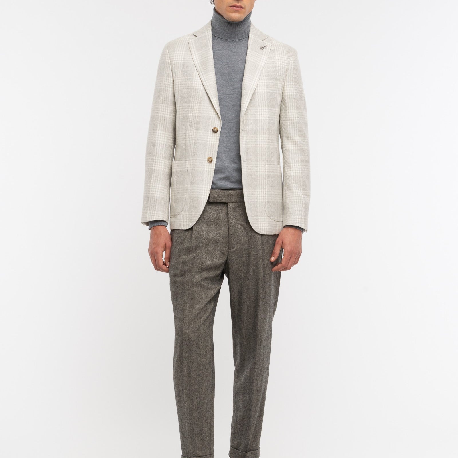Giacca sfoderata macrocheck misto lana seta 44 / BEIGE